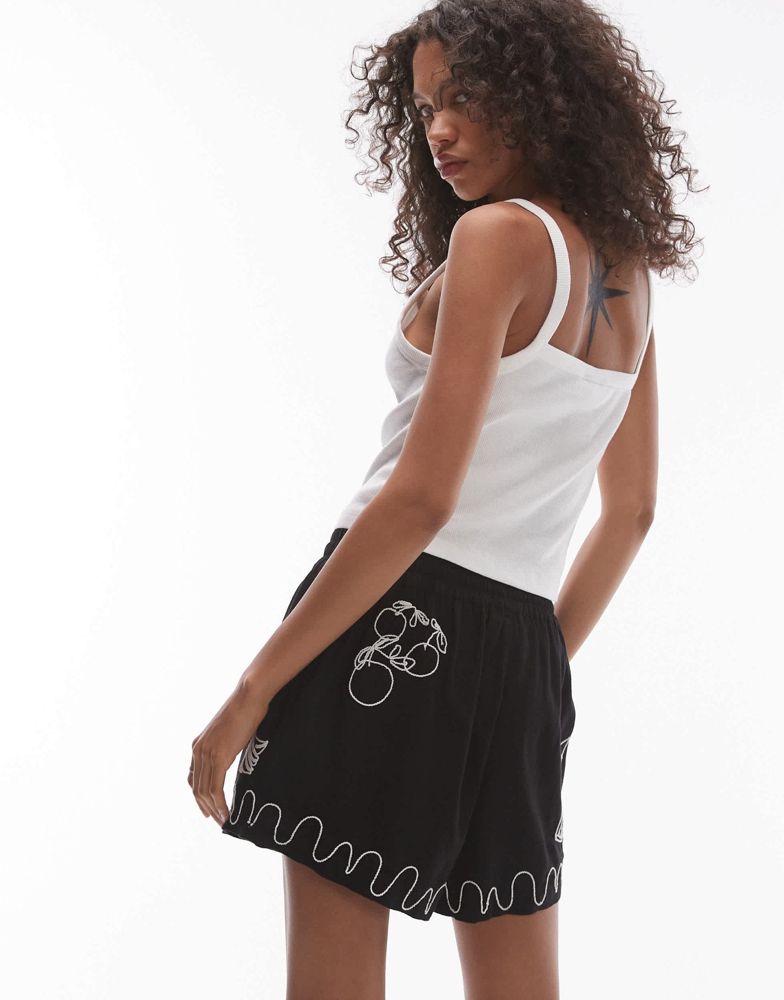 Topshop co - ord embroidered pull on short in black - ASOS Sample Sale