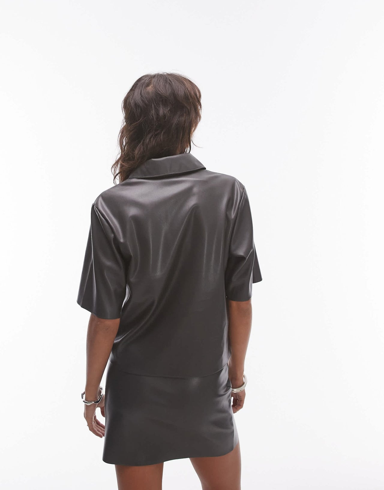 Topshop co - ord faux leather shirt in grey - ASOS Sample Sale