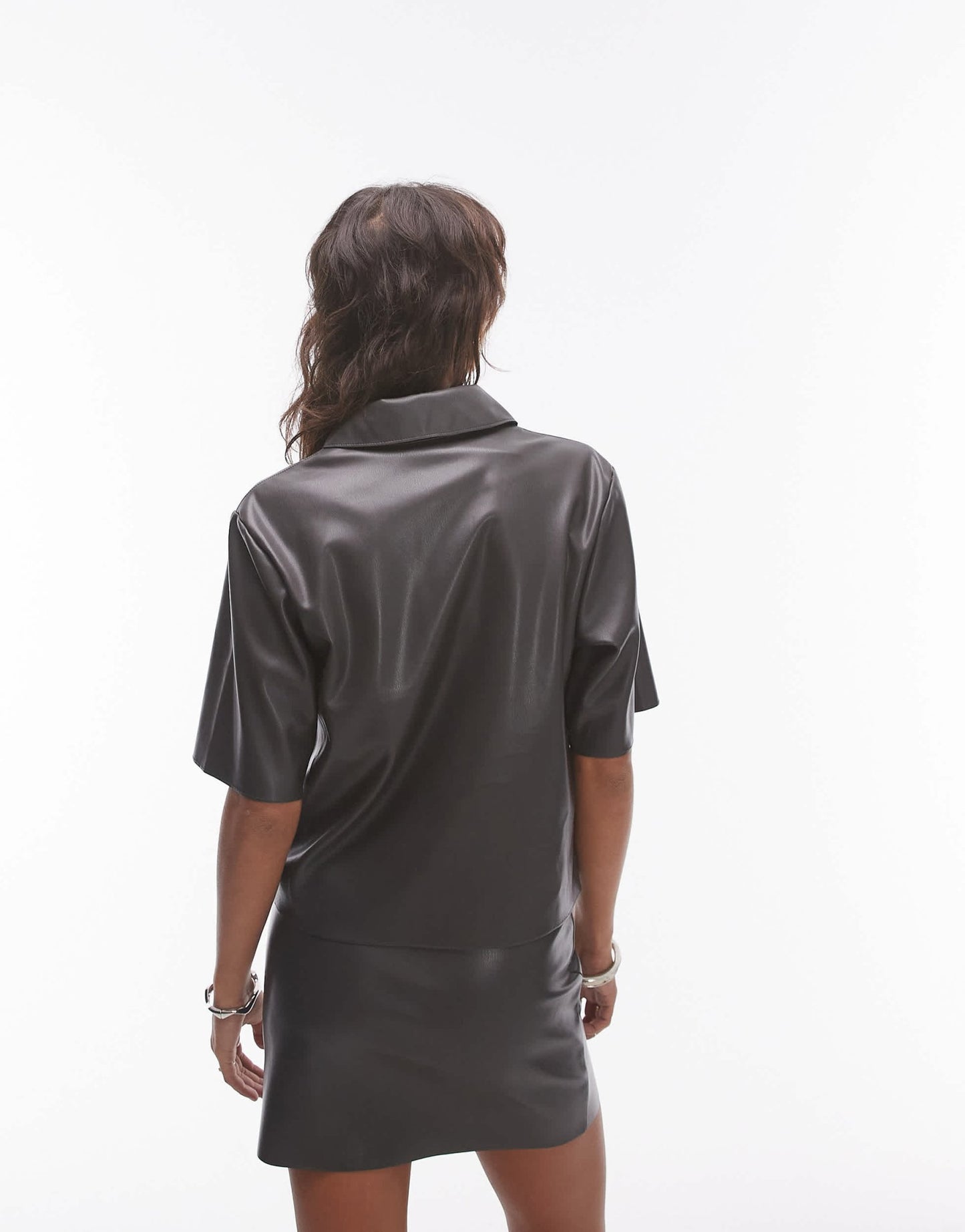 Topshop co - ord faux leather shirt in grey - ASOS Sample Sale