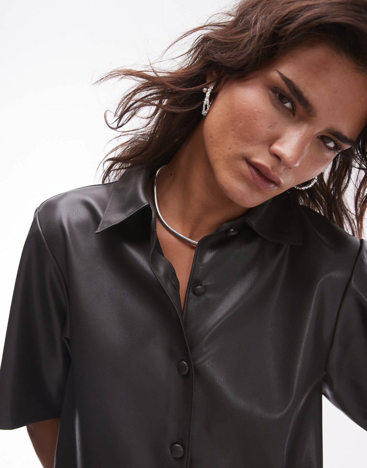 Topshop co - ord faux leather shirt in grey - ASOS Sample Sale