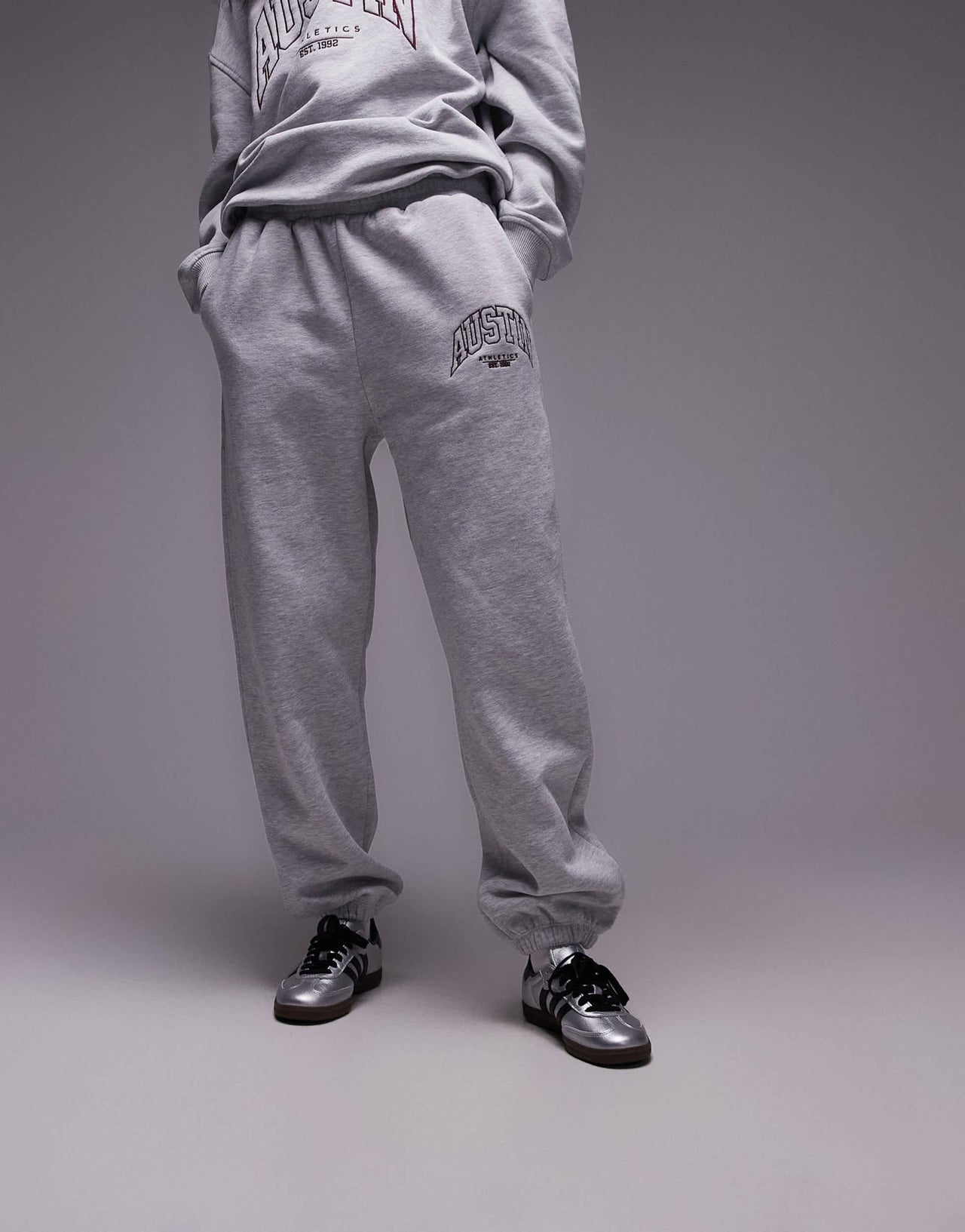 Topshop co ord graphic Austin cuffed jogger in grey - ASOS Sample Sale