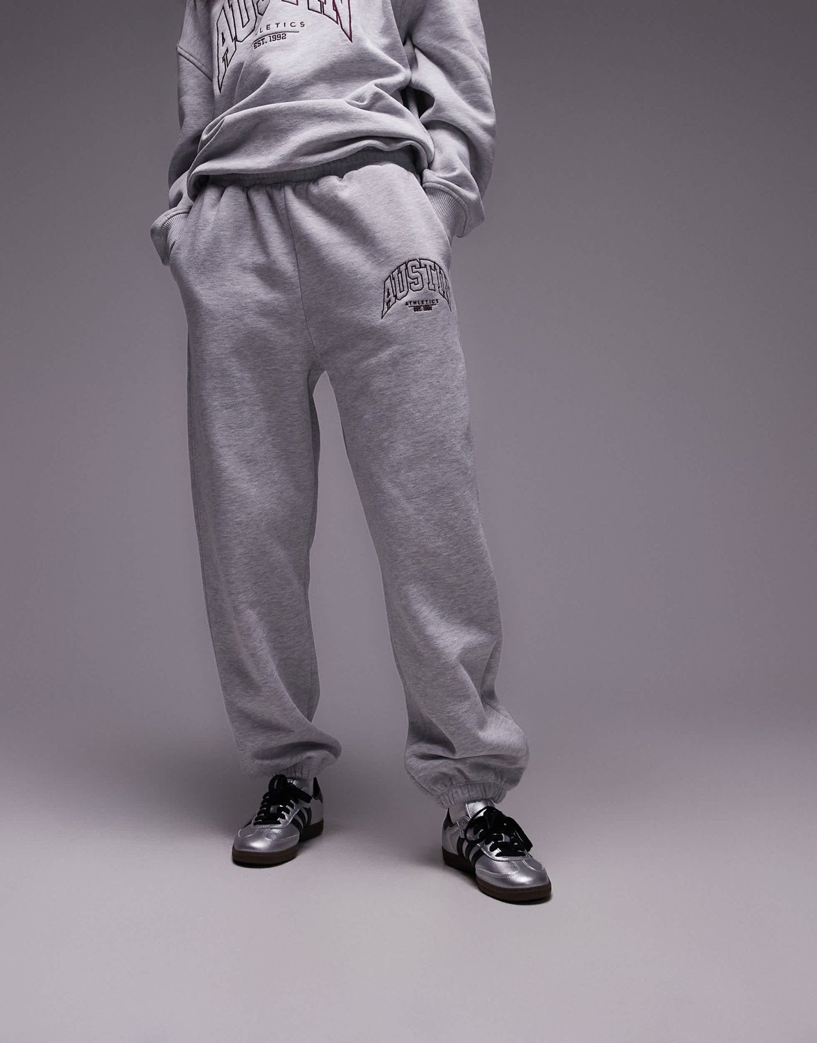 Topshop co ord graphic Austin cuffed jogger in grey - ASOS Sample Sale
