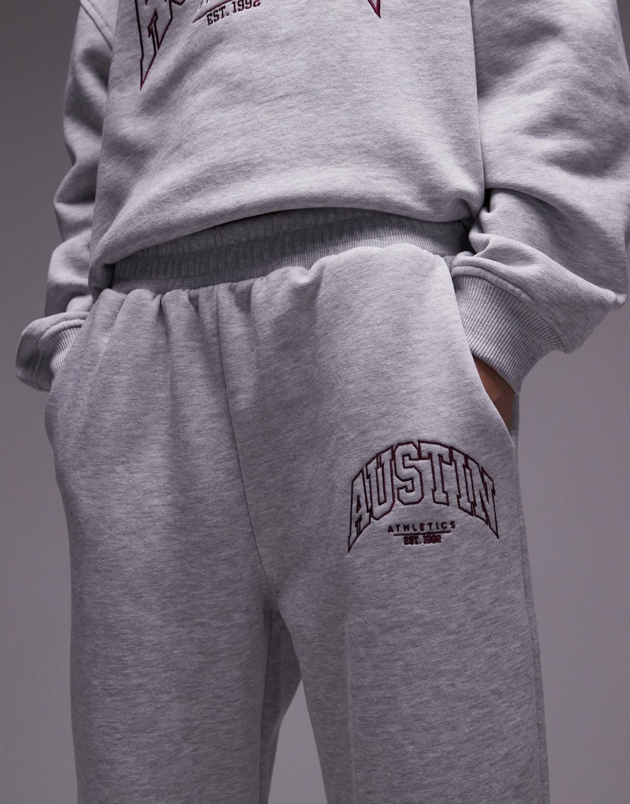 Topshop co ord graphic Austin cuffed jogger in grey - ASOS Sample Sale