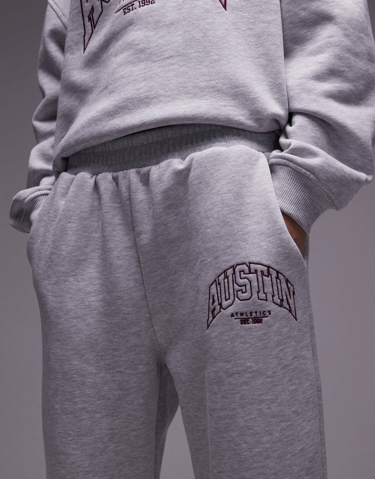 Topshop co ord graphic Austin cuffed jogger in grey - ASOS Sample Sale