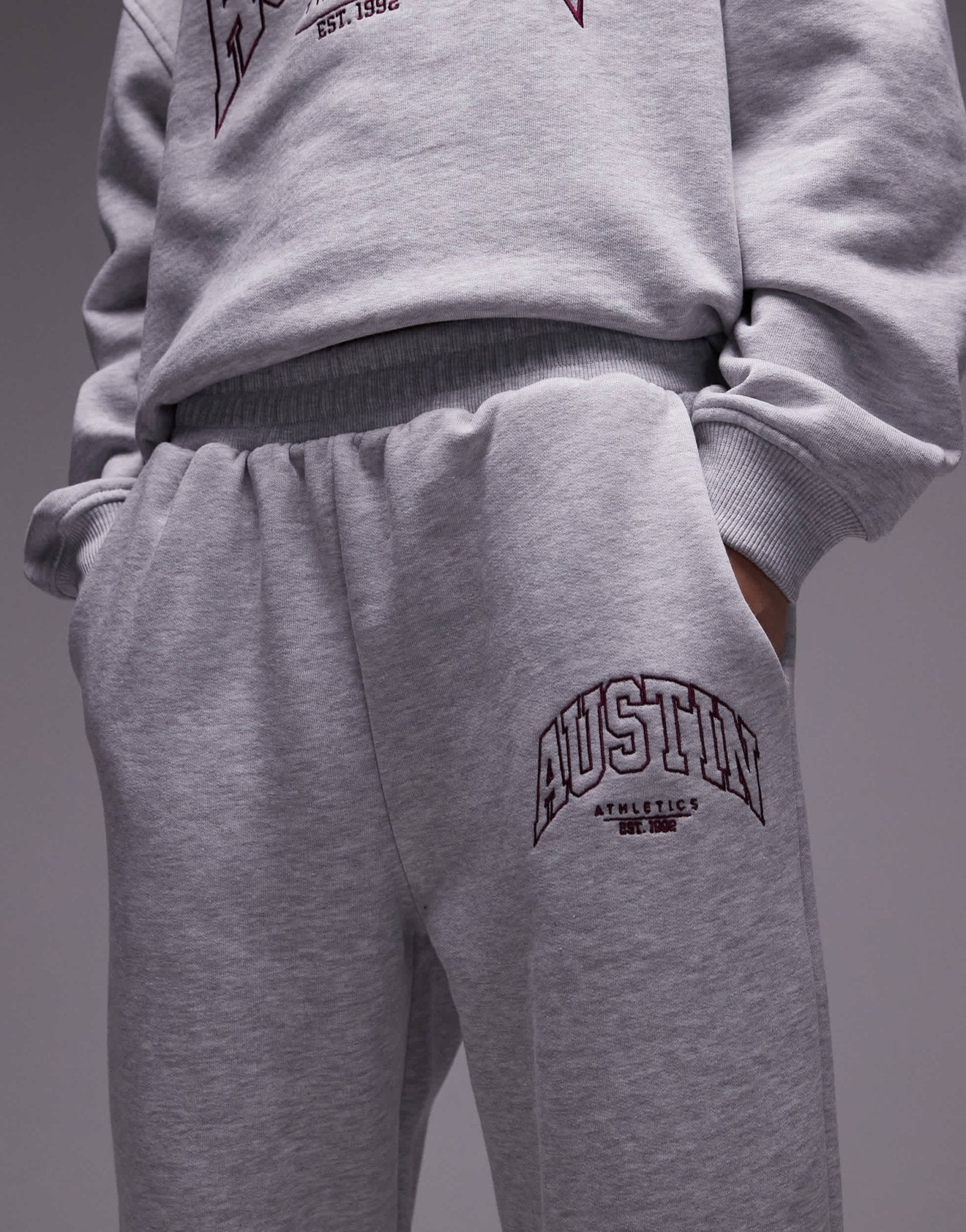Topshop co ord graphic Austin cuffed jogger in grey - ASOS Sample Sale