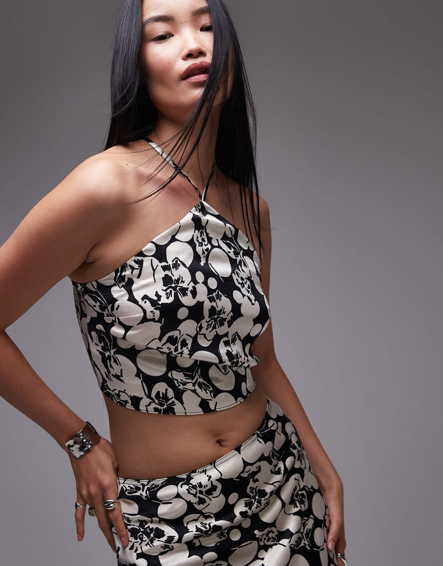 Topshop co - ord halter top in mono floral - ASOS Sample Sale