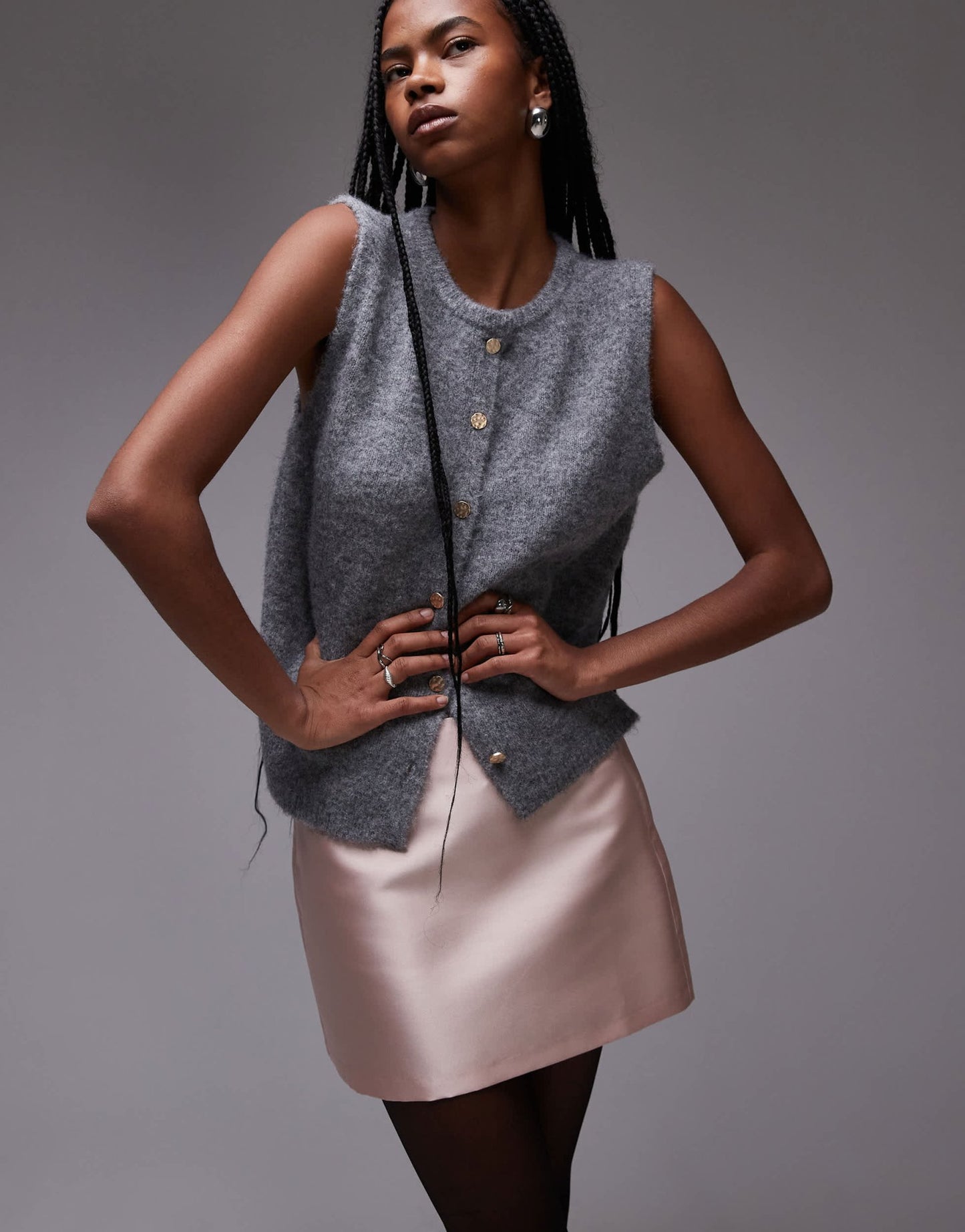 Topshop co - ord heavy satin micro mini in pink - ASOS Sample Sale