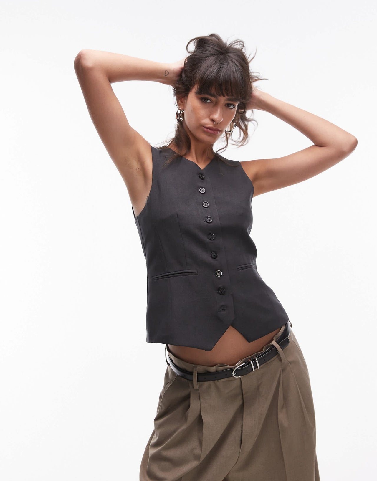 Topshop co ord high button up tailored waistcoat in charcoal CHARCOAL - ASOS Sample Sale