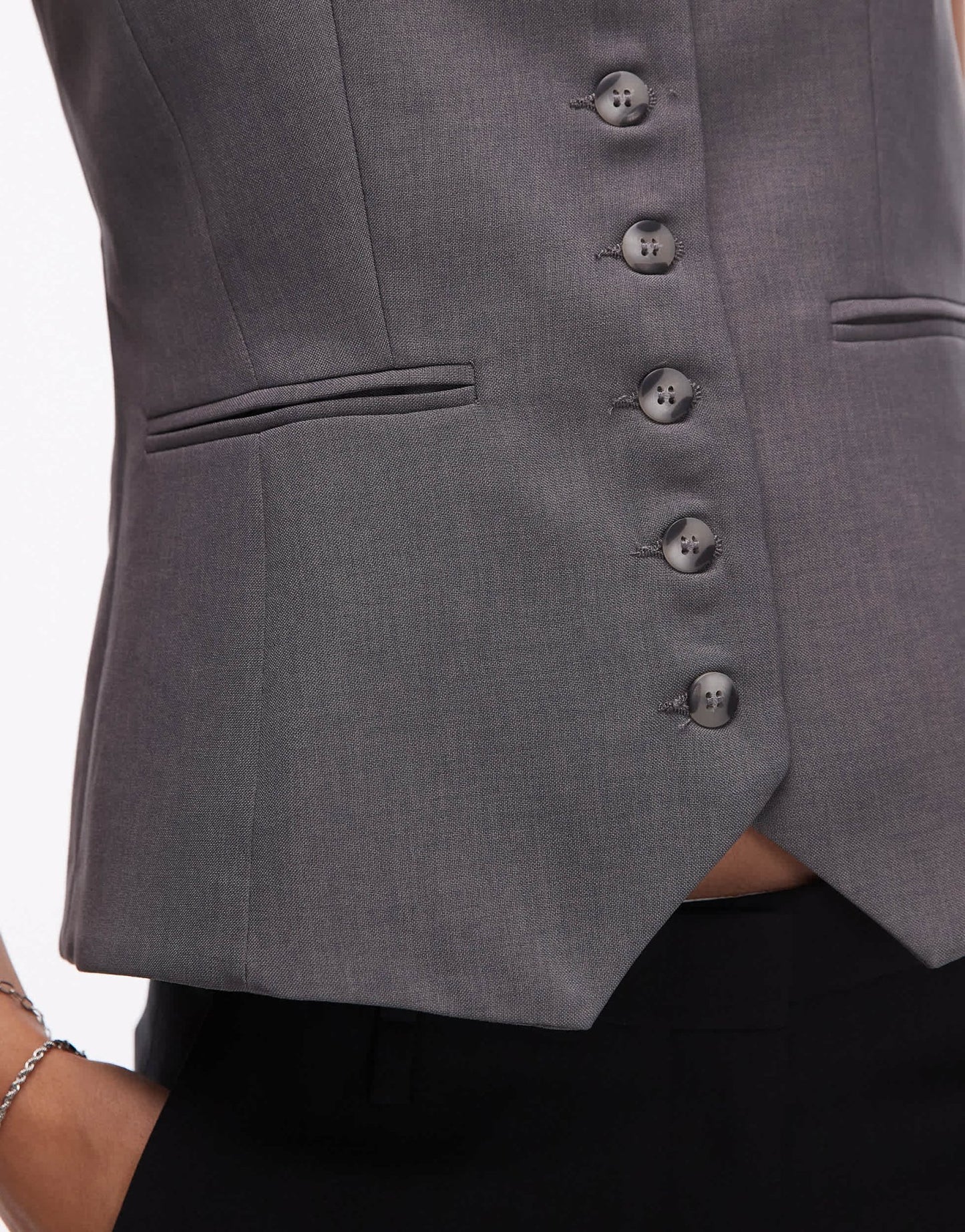 Topshop co ord high button up tailored waistcoat in slate BEIGE - ASOS Sample Sale