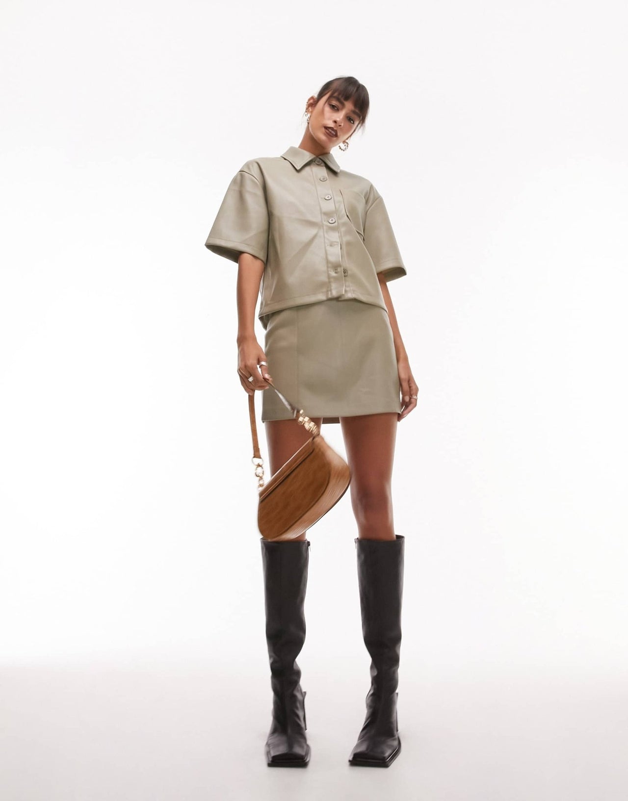 Topshop co - ord leather look mini skirt in dark khaki - ASOS Sample Sale