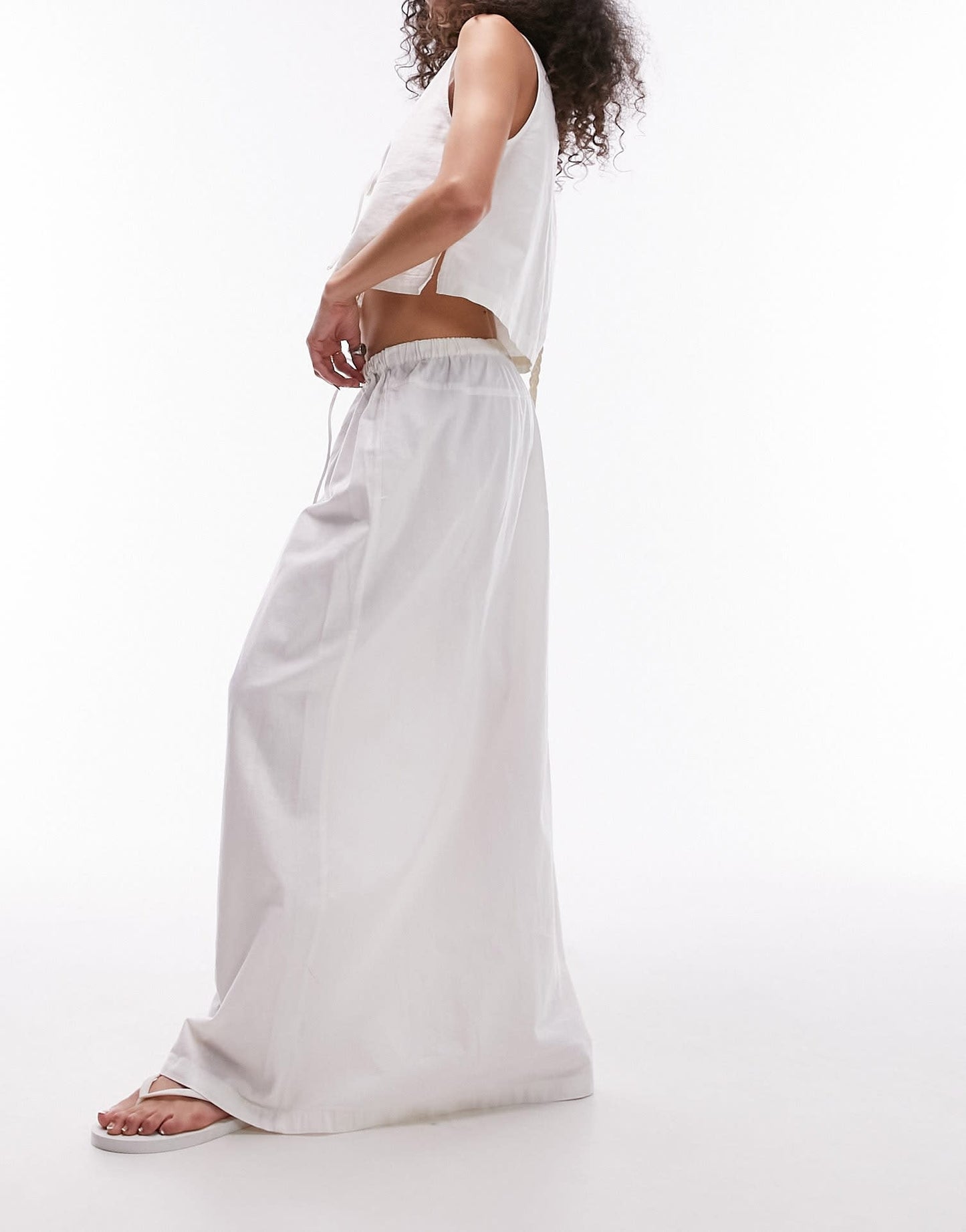 Topshop co - ord linen blend beach tie front top in white - ASOS Sample Sale