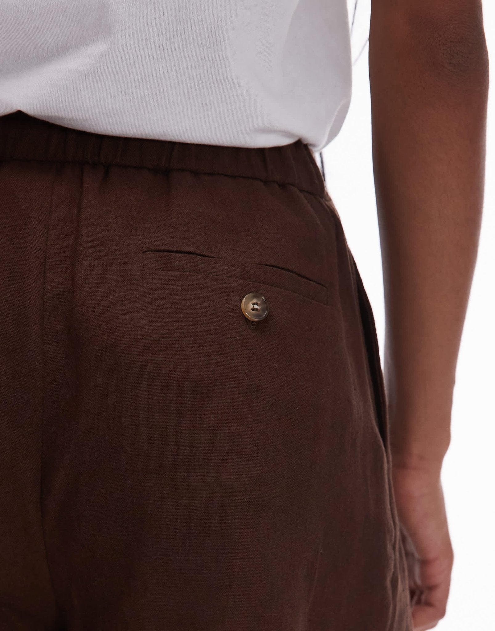 Topshop co ord linen mini winged tailored short in chocolate - ASOS Sample Sale