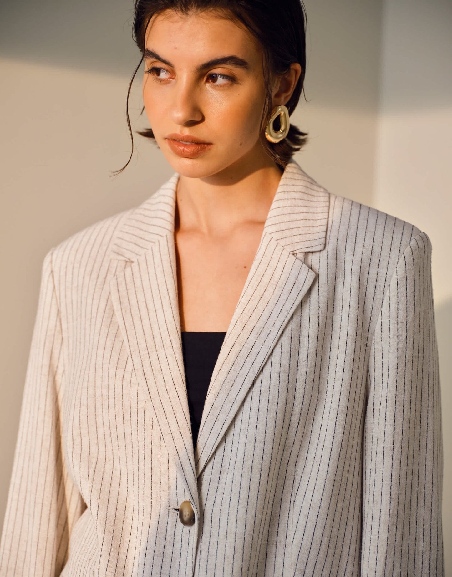 Topshop co ord linen one button blazer in cream pinstripe - ASOS Sample Sale