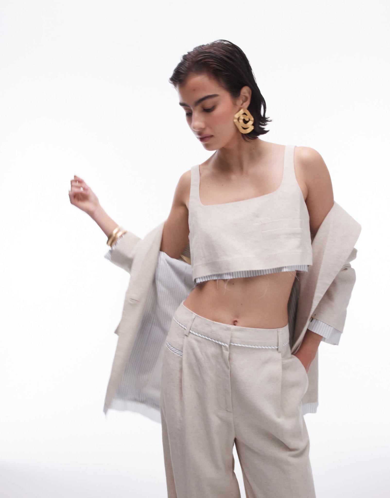 Topshop co - ord linen tailored bralet with exposed lining in ecru - ASOS Sample Sale