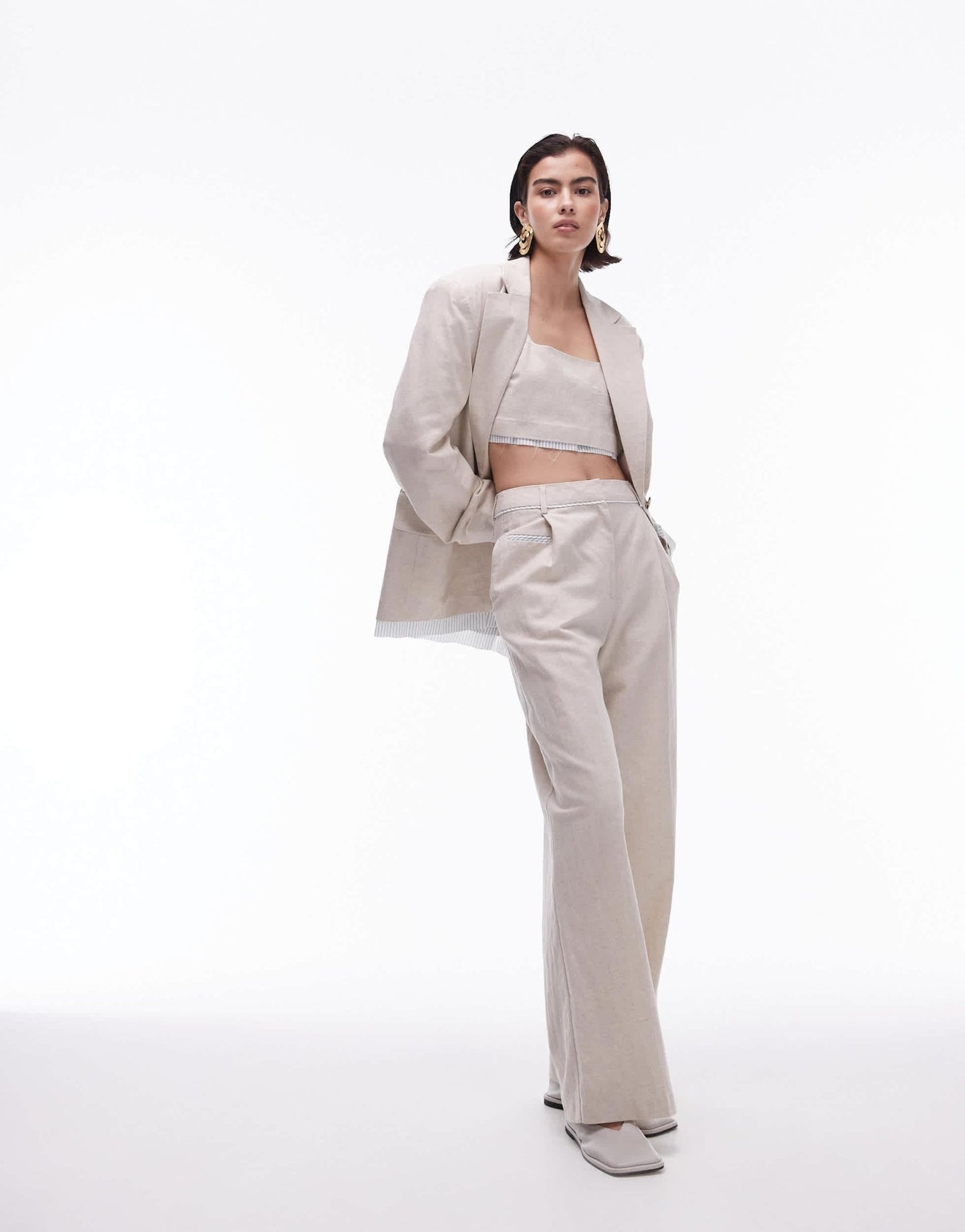 Topshop co - ord linen tailored bralet with exposed lining in ecru - ASOS Sample Sale