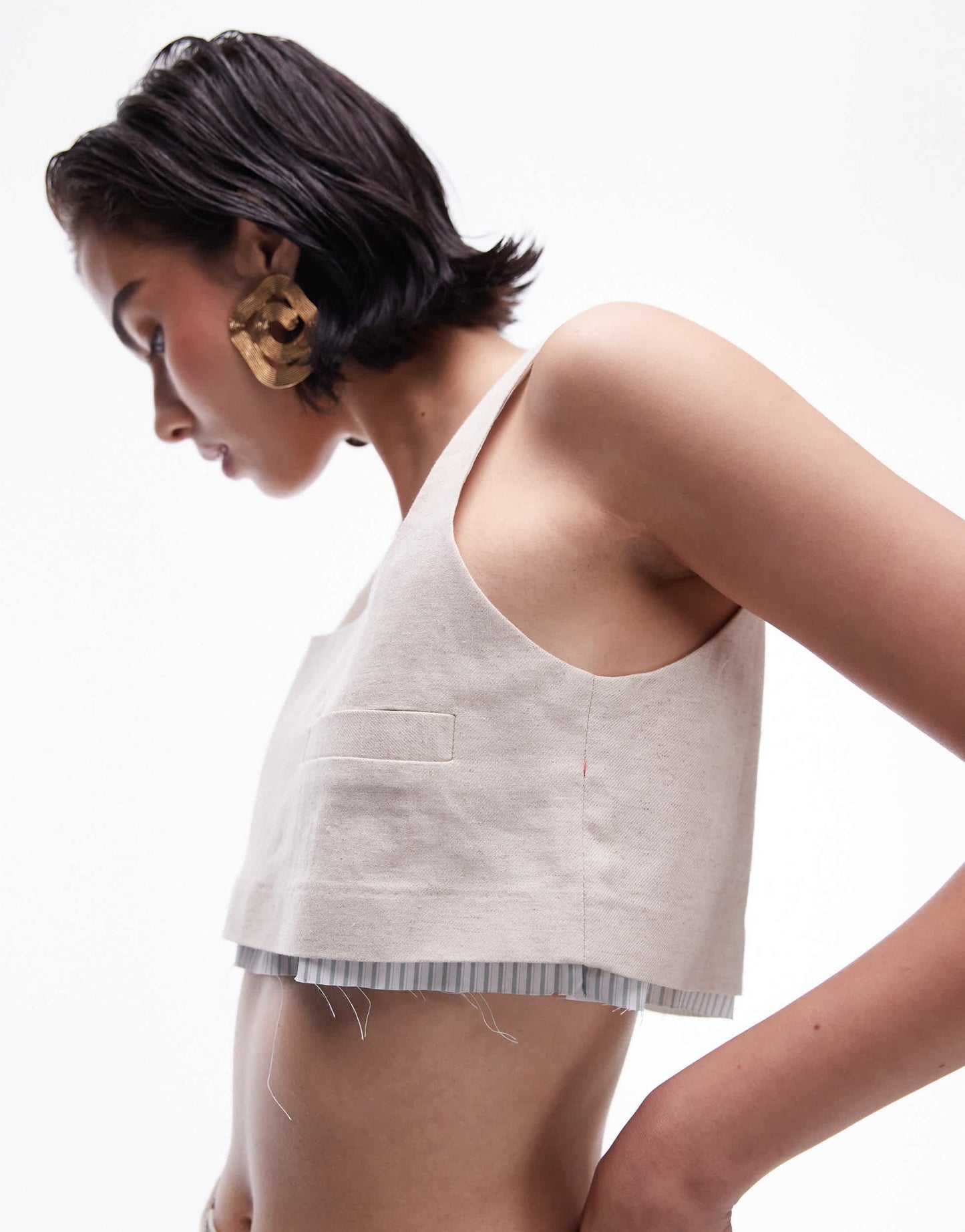 Topshop co - ord linen tailored bralet with exposed lining in ecru - ASOS Sample Sale