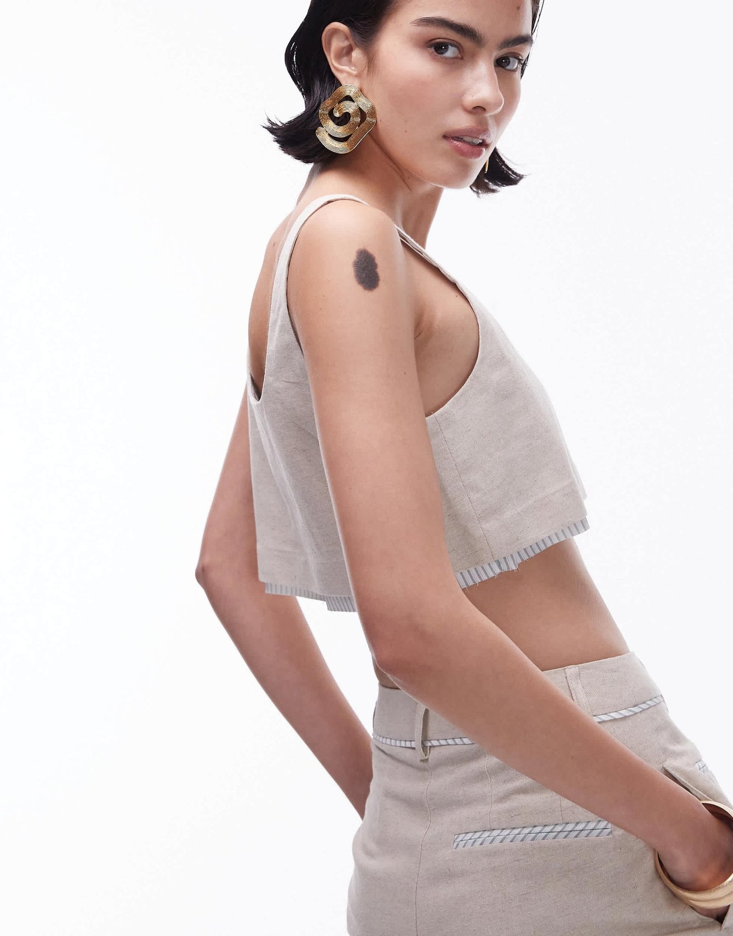 Topshop co - ord linen tailored bralet with exposed lining in ecru - ASOS Sample Sale