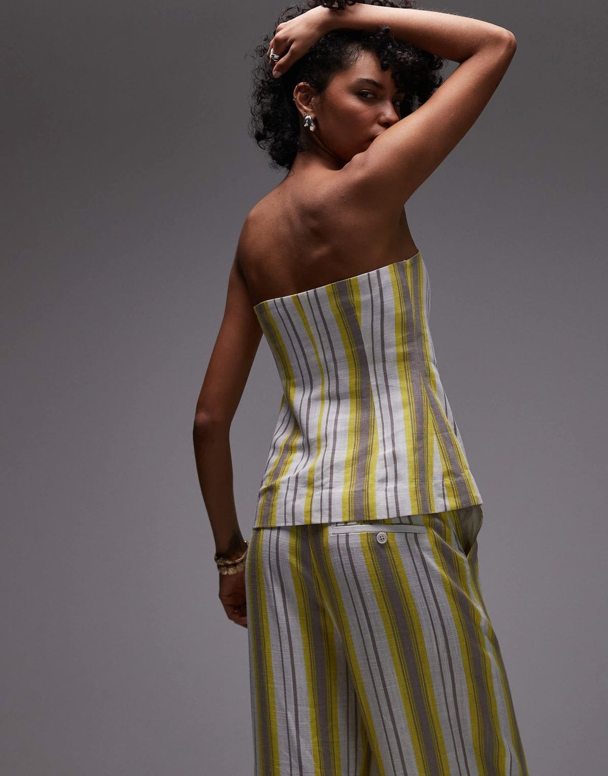Topshop co ord linen yellow stripe bandeau in yellow - ASOS Sample Sale