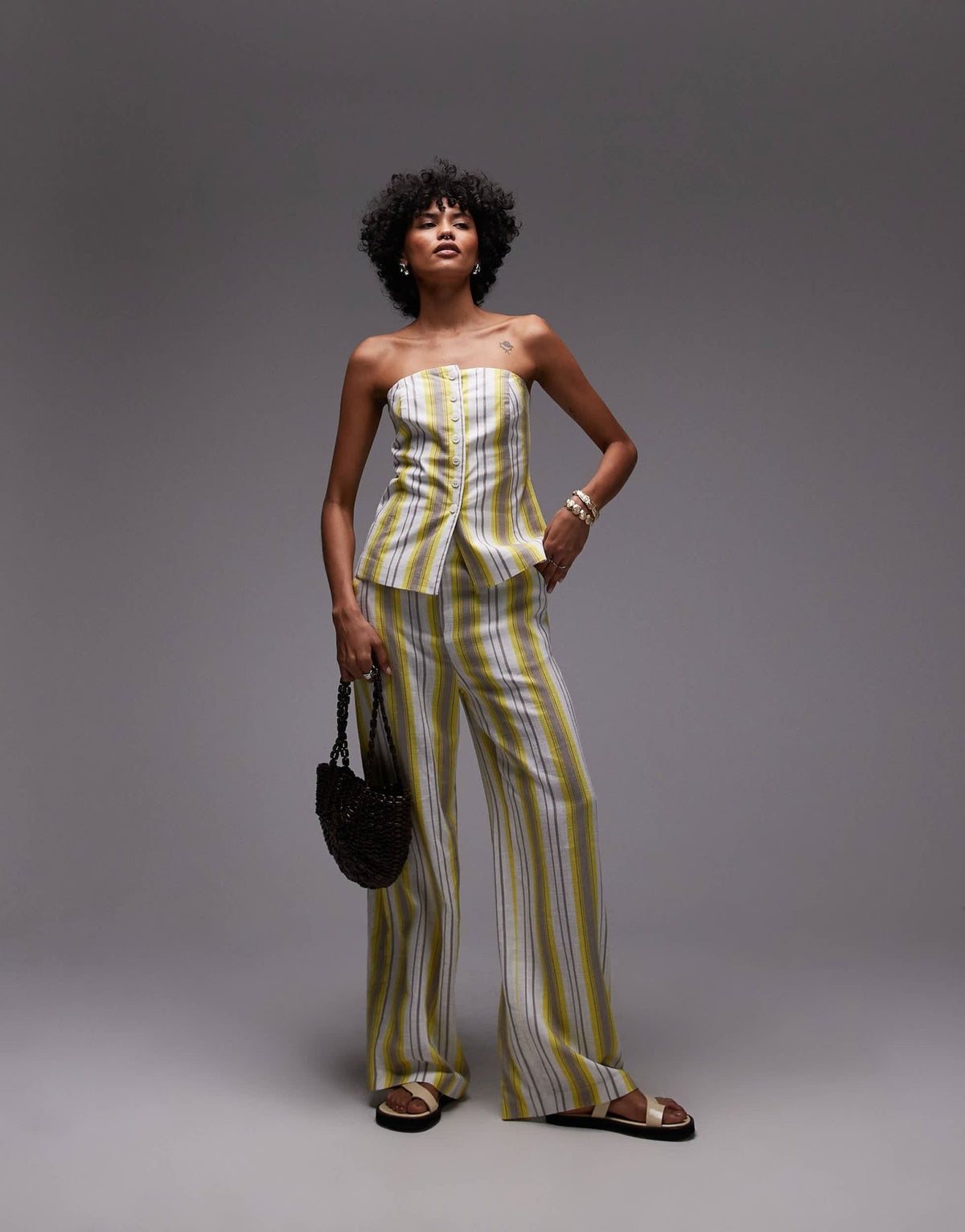 Topshop co ord linen yellow stripe bandeau in yellow - ASOS Sample Sale