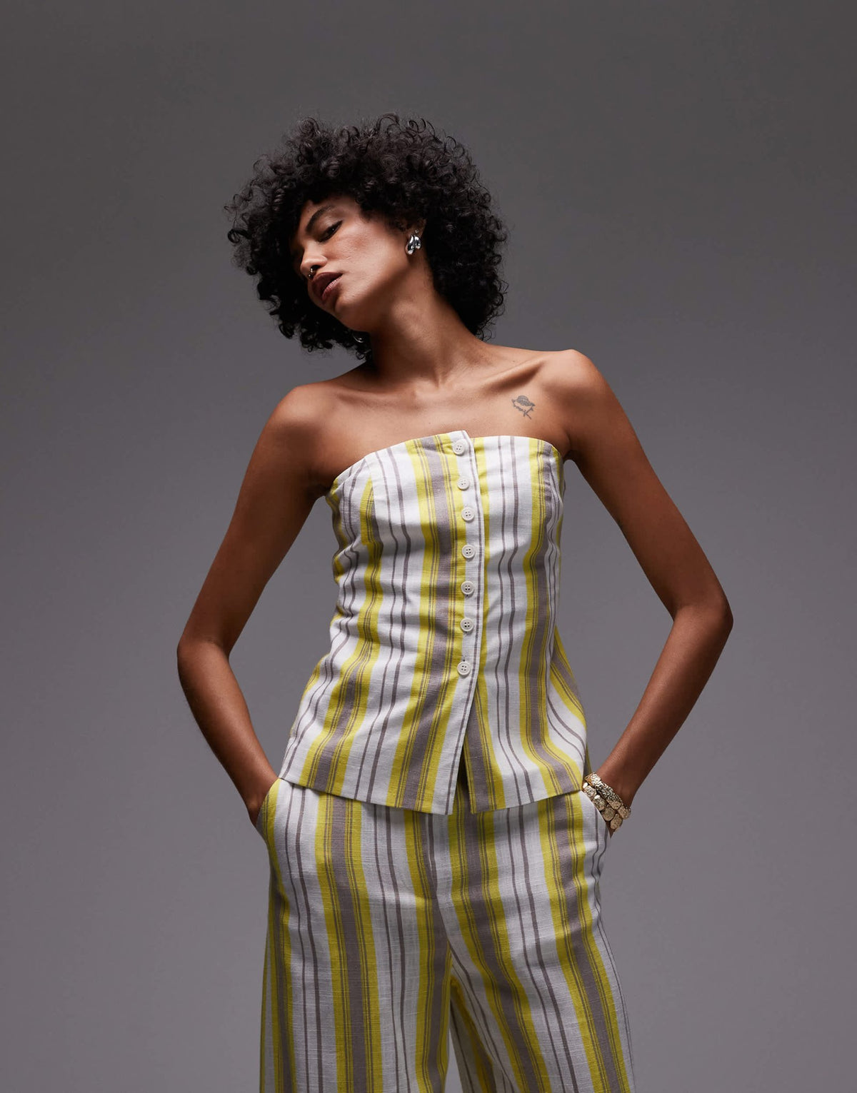 Topshop co ord linen yellow stripe bandeau in yellow - ASOS Sample Sale