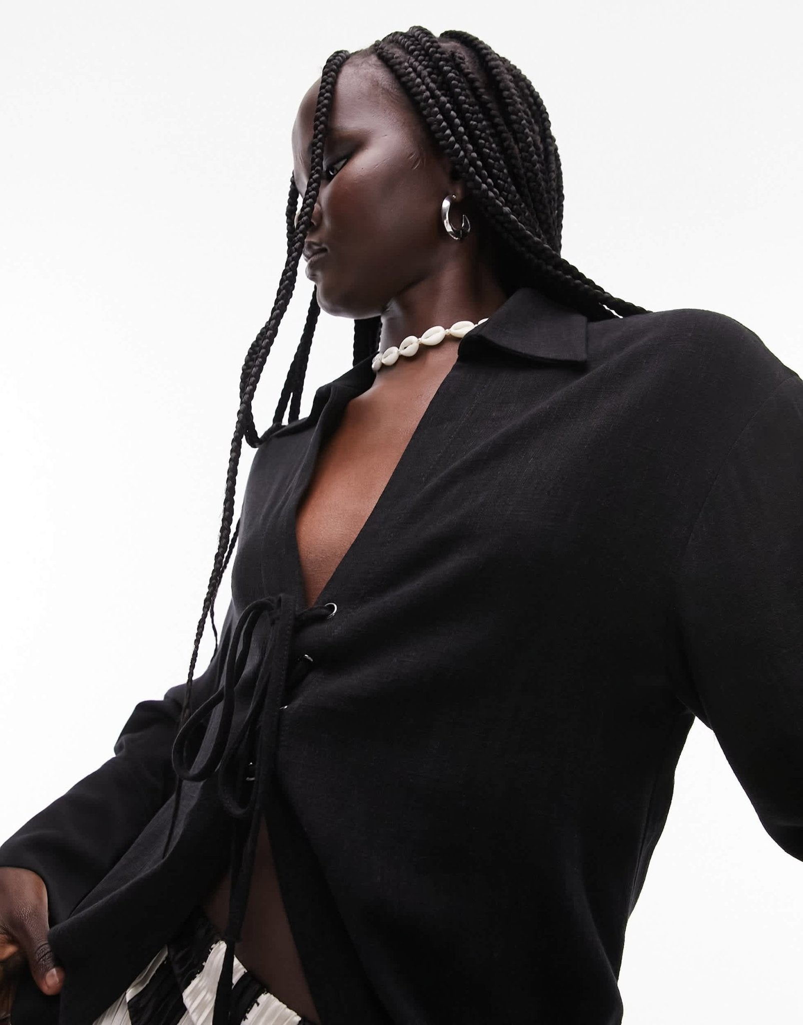 Topshop co - ord long sleeve tie up top in black - ASOS Sample Sale