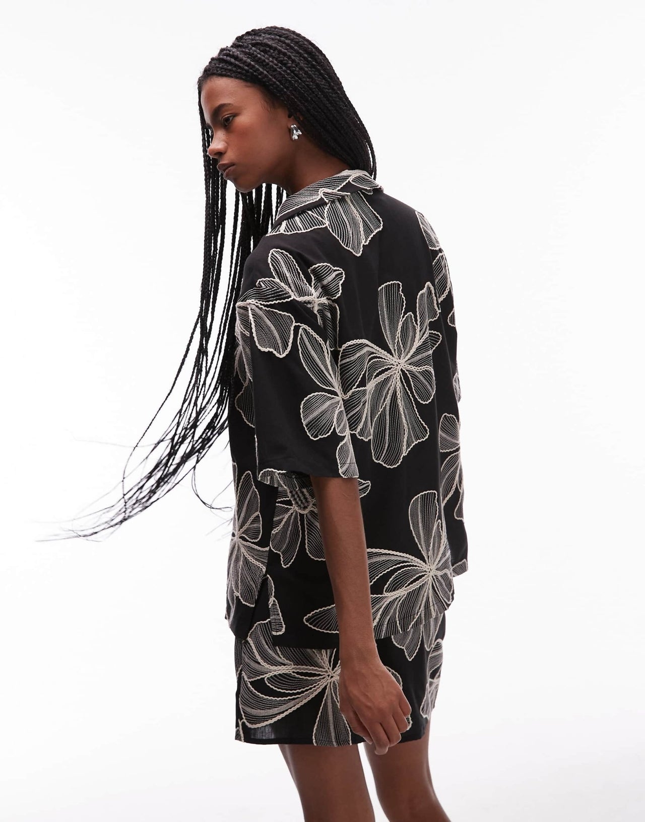 Topshop co-ord mono floral textured resort shirt in black - ASOS Sample Sale