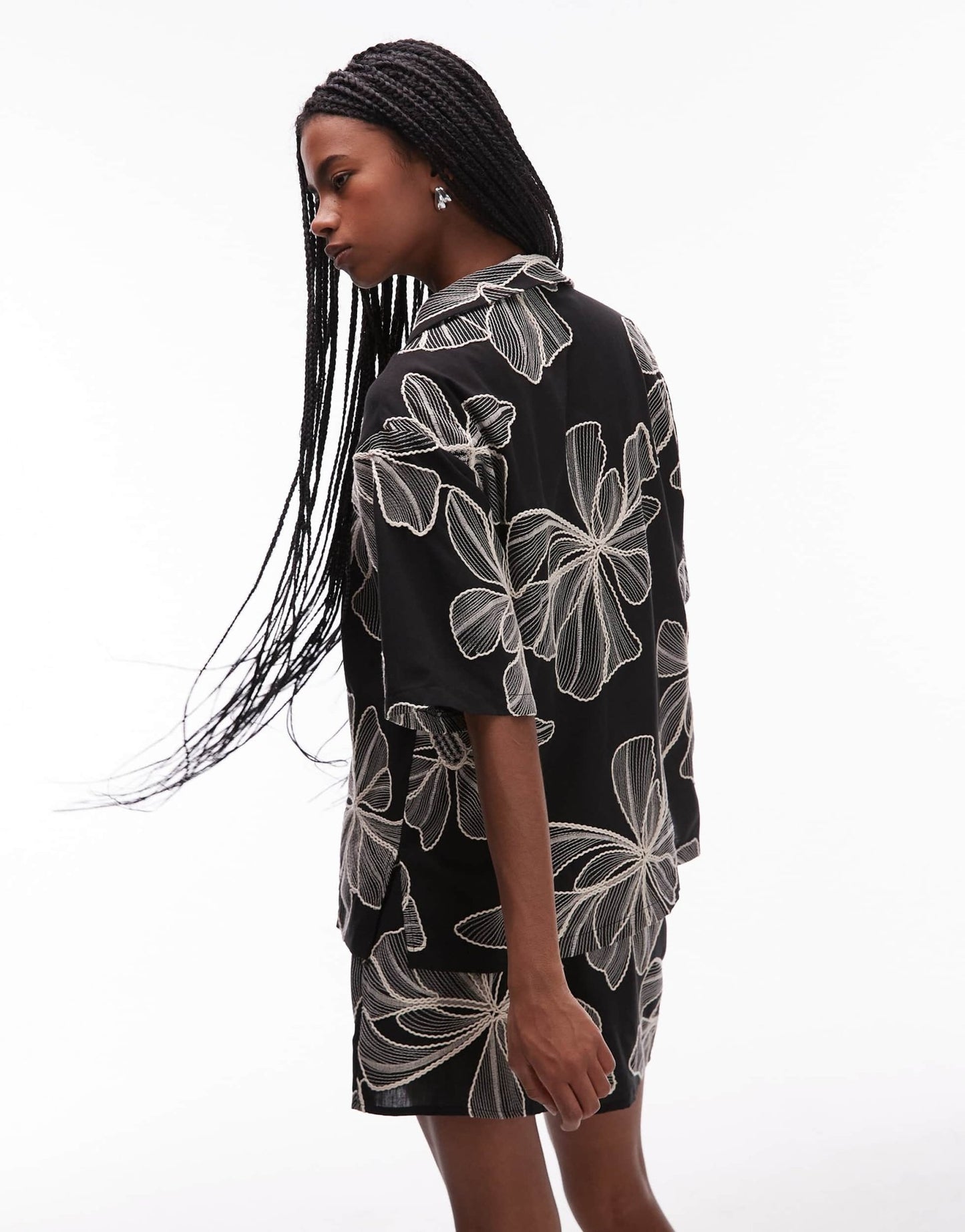Topshop co-ord mono floral textured resort shirt in black - ASOS Sample Sale