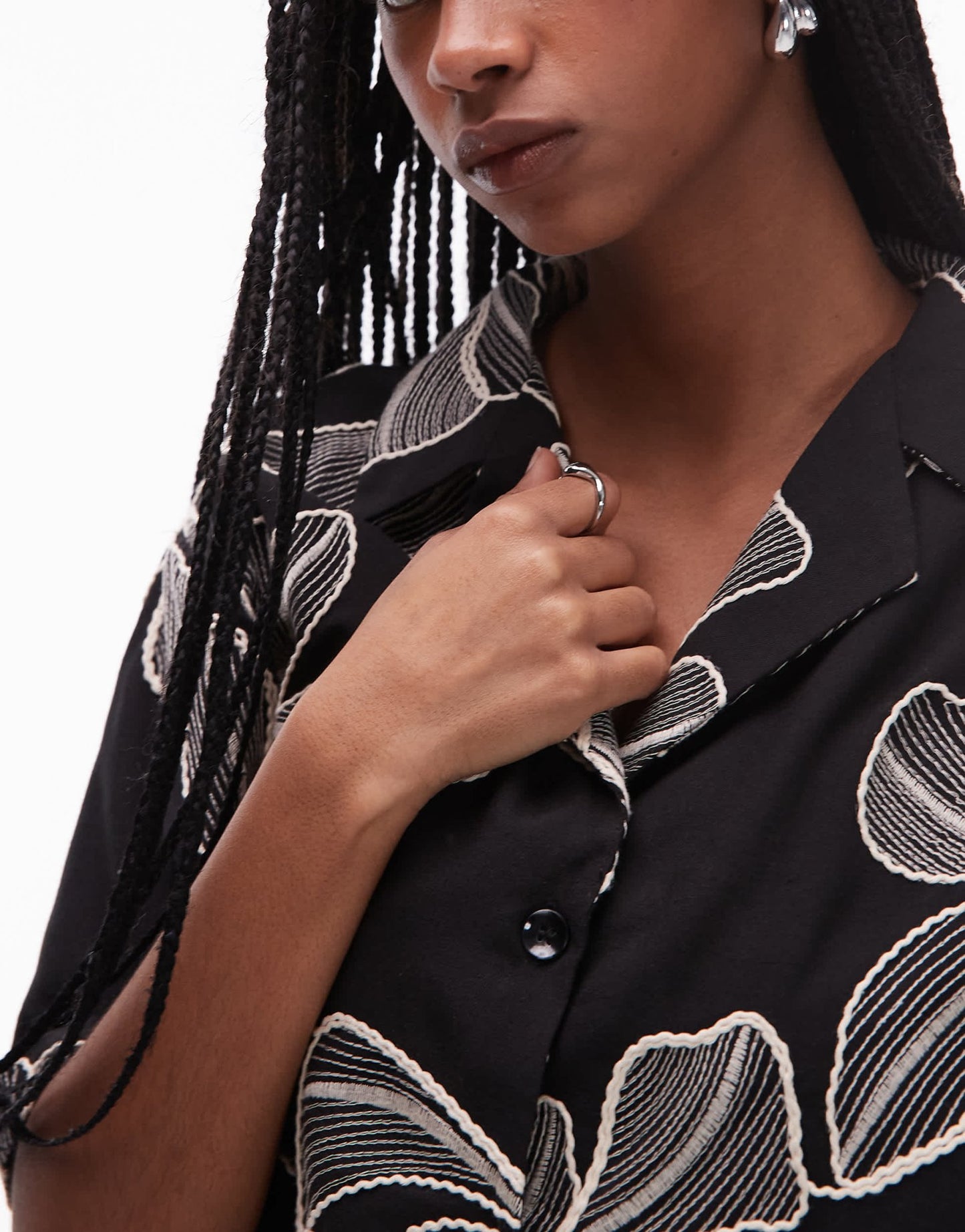 Topshop co-ord mono floral textured resort shirt in black - ASOS Sample Sale