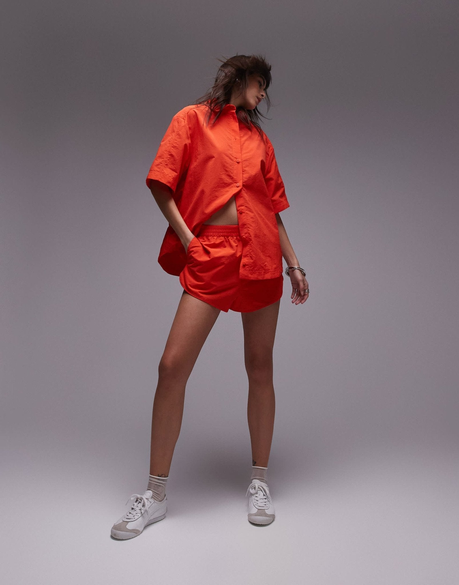 Topshop co - ord nylon runner short in red - ASOS Sample Sale