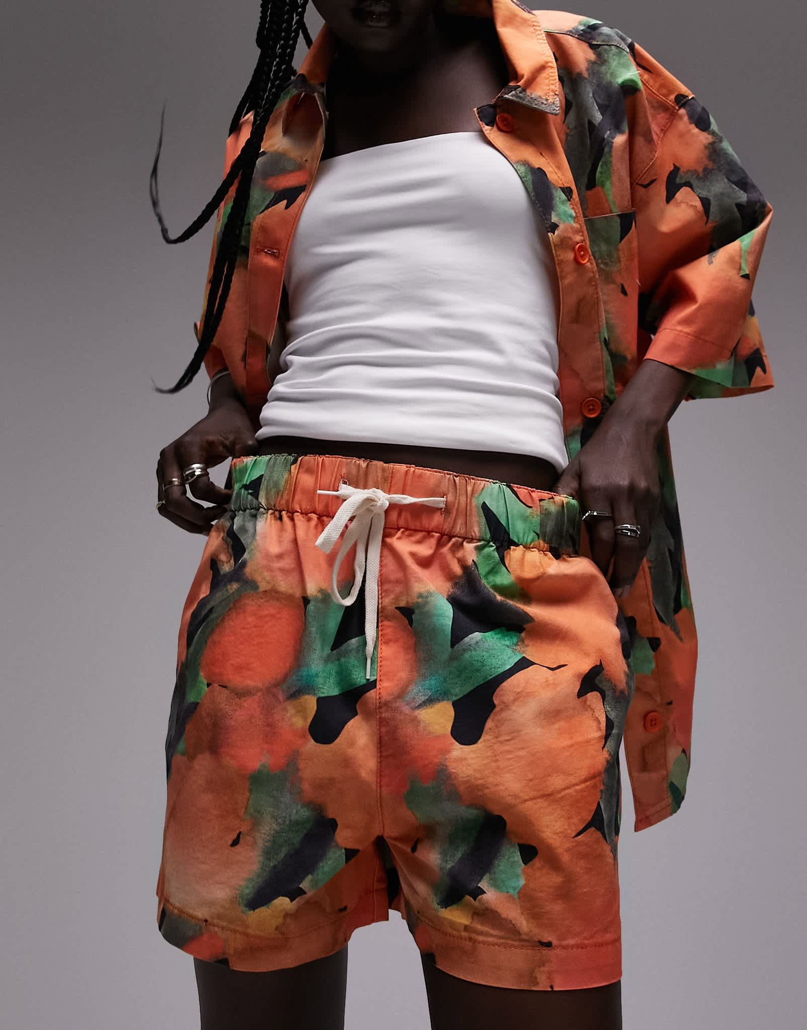 Topshop co - ord orange print short in orange - ASOS Sample Sale