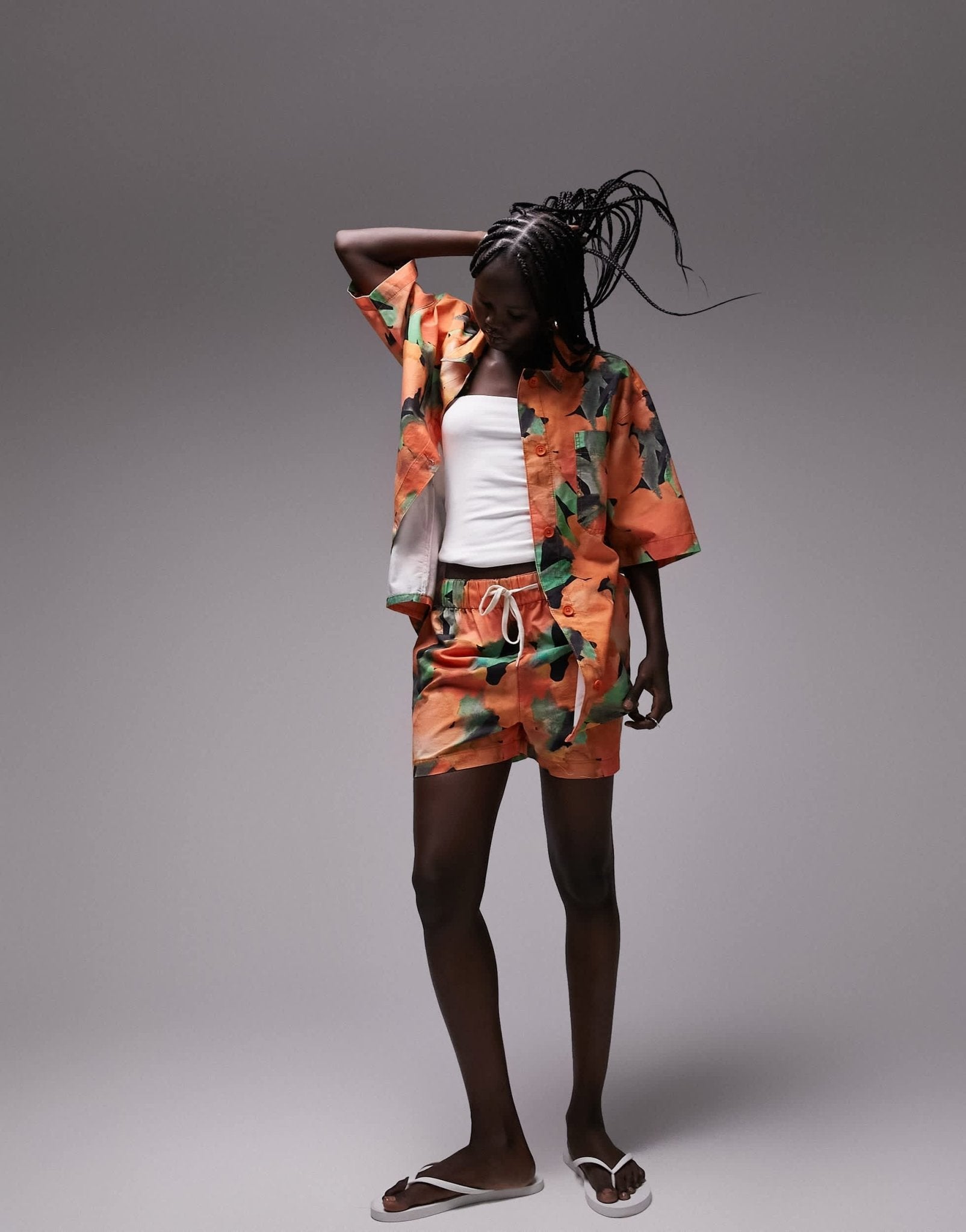 Topshop co - ord oversized short sleeve shirt in orange print - ASOS Sample Sale