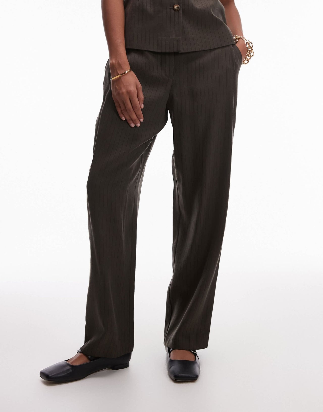 Topshop co ord pinstripe jogger in khaki BROWN - ASOS Sample Sale