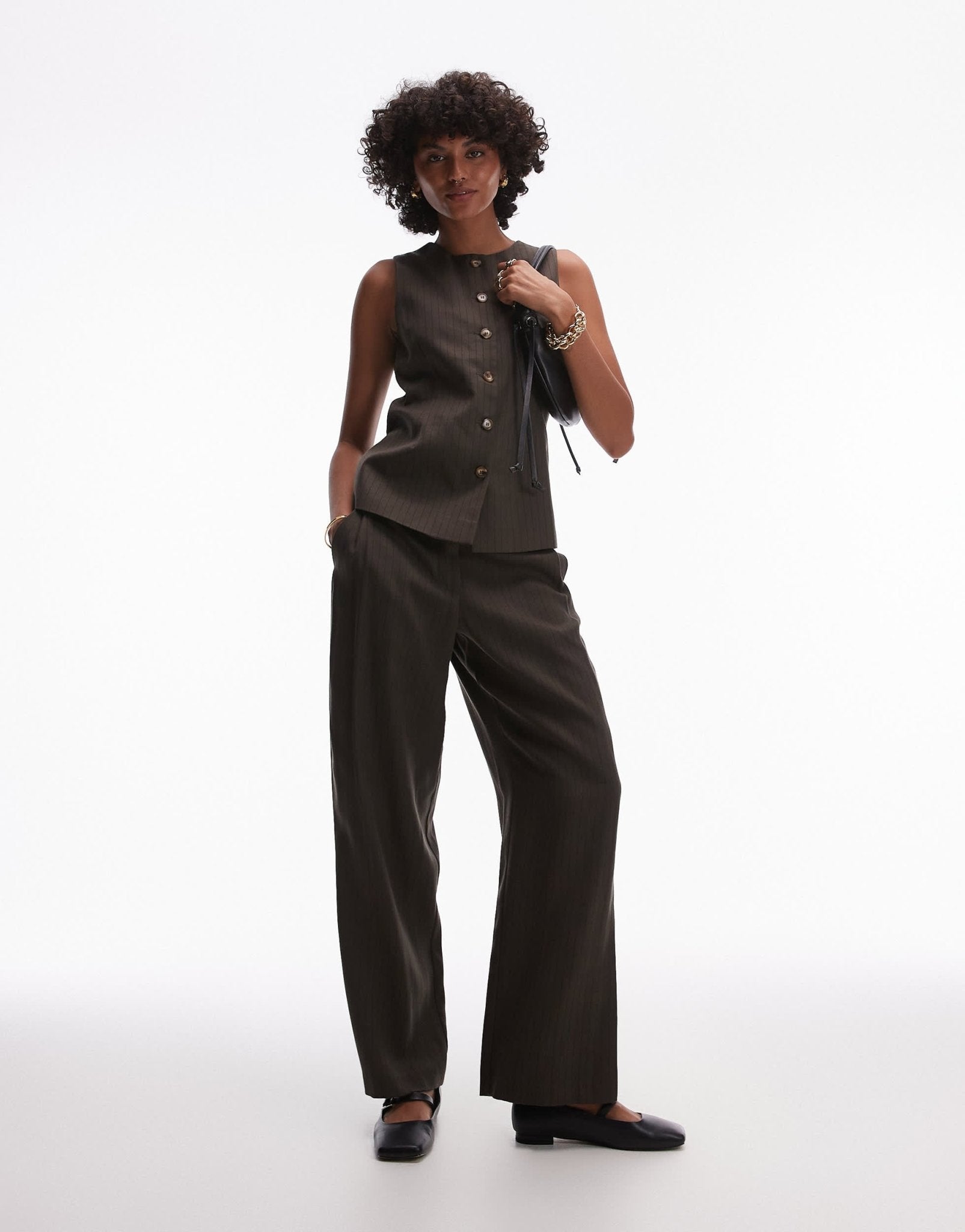 Topshop co ord pinstripe jogger in khaki BROWN - ASOS Sample Sale