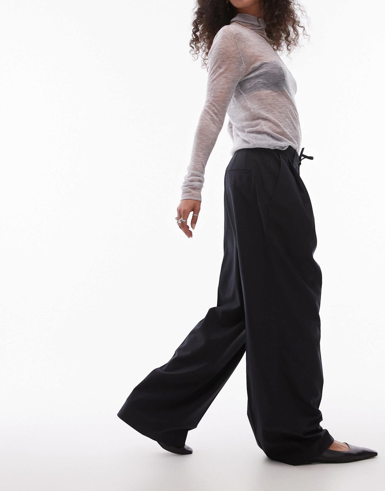Topshop co ord pleated tie waist tailored balloon trouser in charcoal CHARCOAL - ASOS Sample Sale