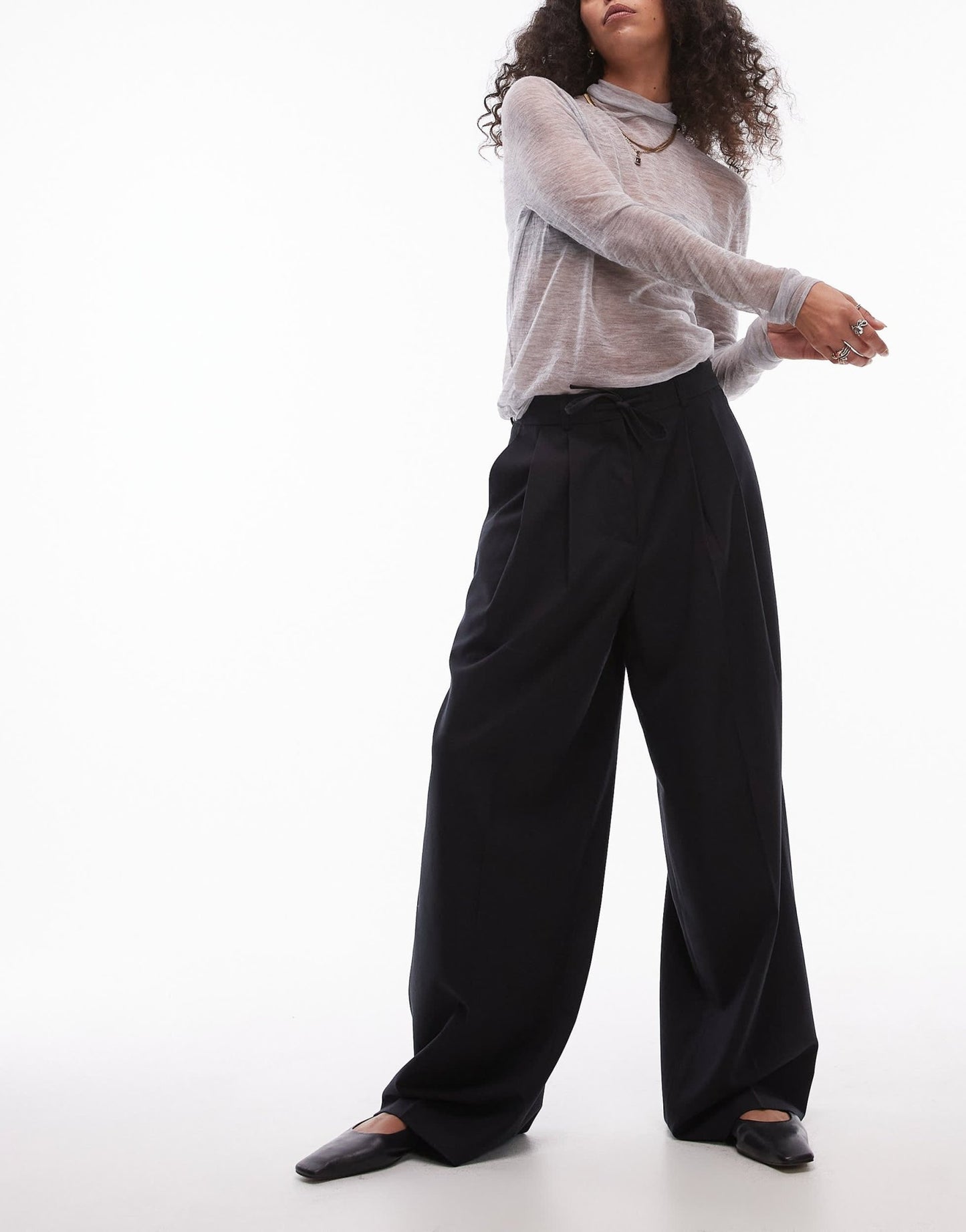 Topshop co ord pleated tie waist tailored balloon trouser in charcoal CHARCOAL - ASOS Sample Sale