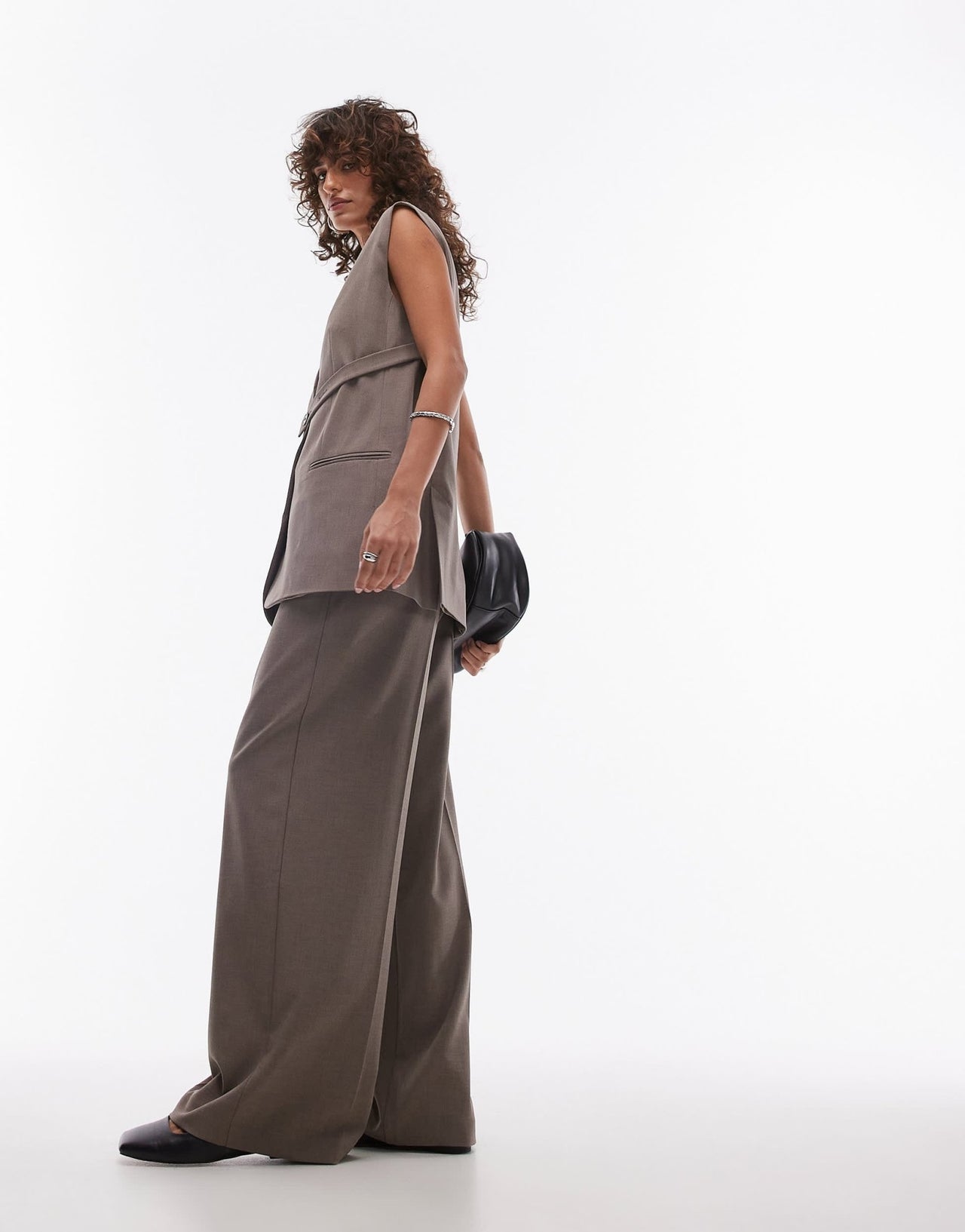 Topshop co ord pleated waistband wide leg tailored trouser in sand BEIGE - ASOS Sample Sale