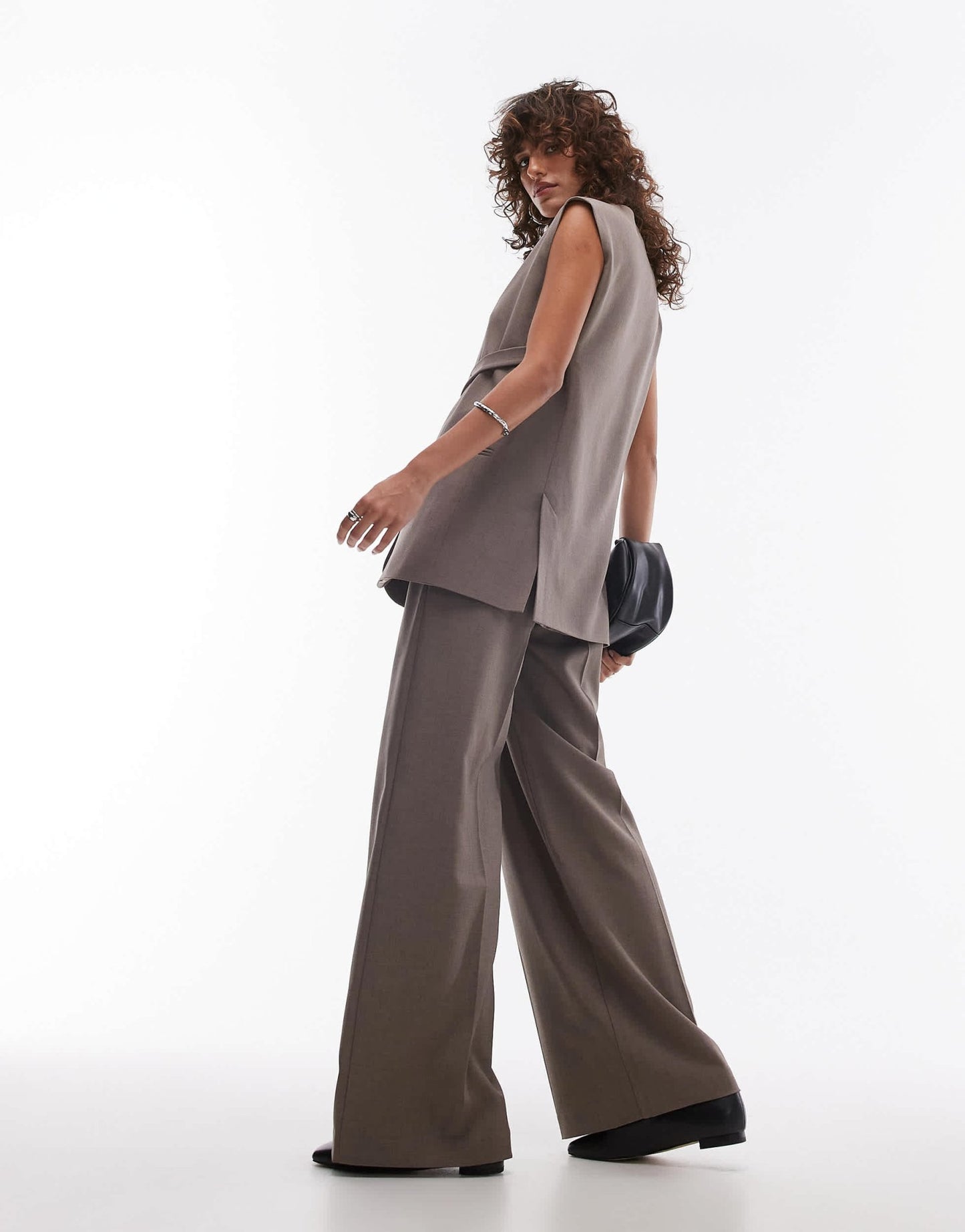Topshop co ord pleated waistband wide leg tailored trouser in sand BEIGE - ASOS Sample Sale
