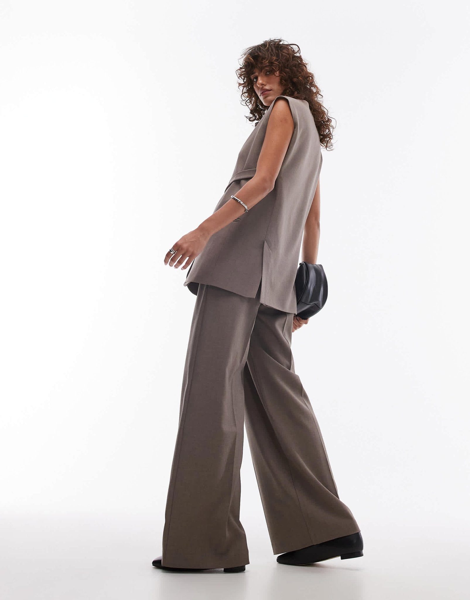 Topshop co ord pleated waistband wide leg tailored trouser in sand BEIGE - ASOS Sample Sale