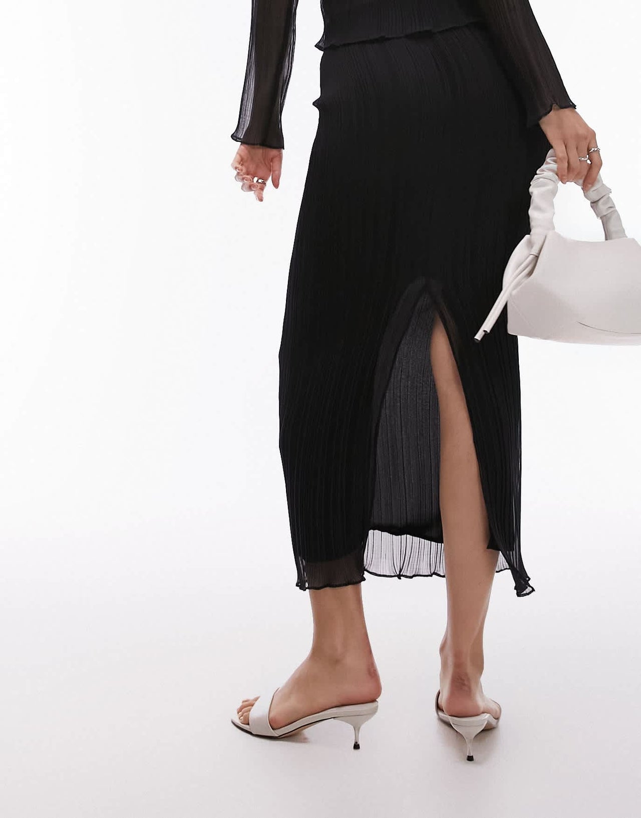 Topshop co - ord plisse straight midi skirt in black - ASOS Sample Sale