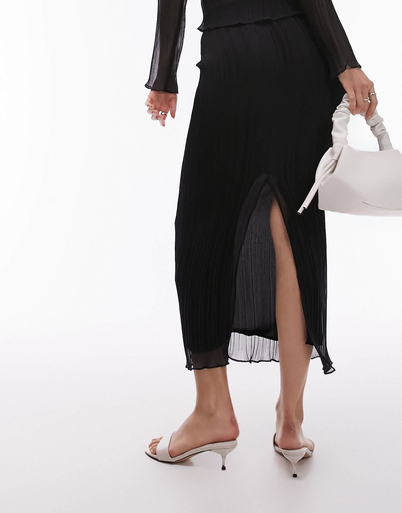 Topshop co - ord plisse straight midi skirt in black - ASOS Sample Sale