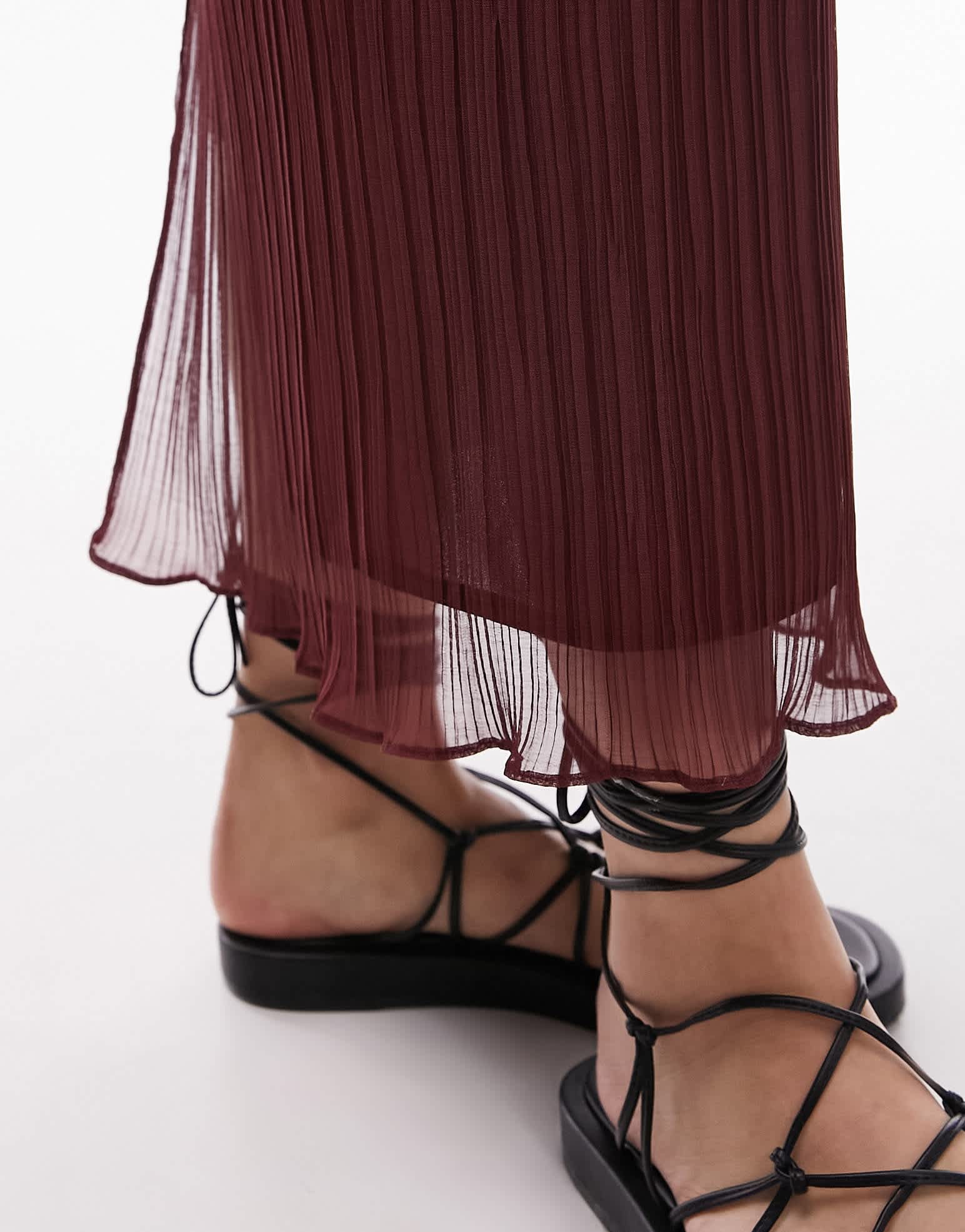 Topshop co - ord plisse straight midi skirt in maroon - ASOS Sample Sale