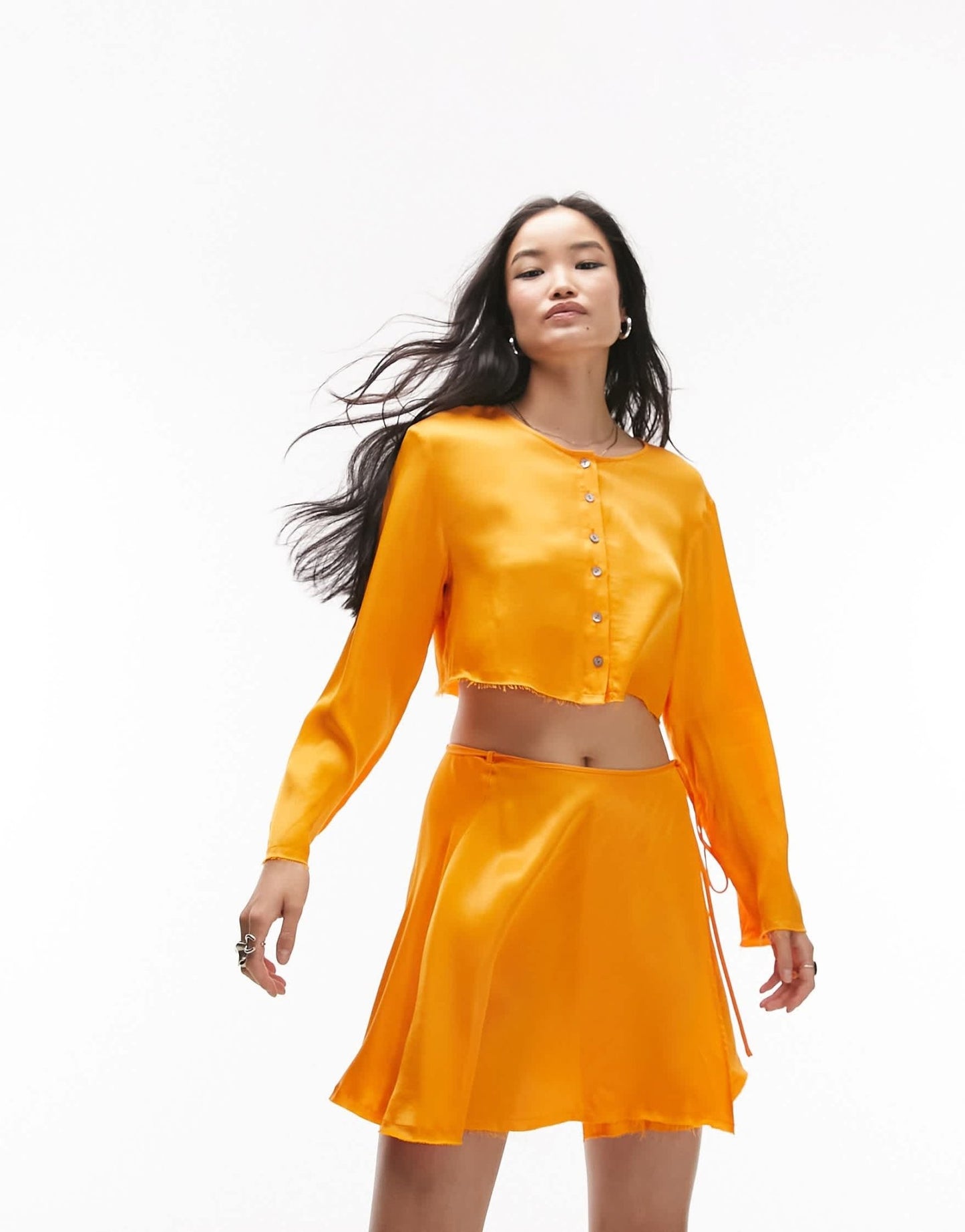 Topshop co - ord raw edge button through blouse in orange - ASOS Sample Sale