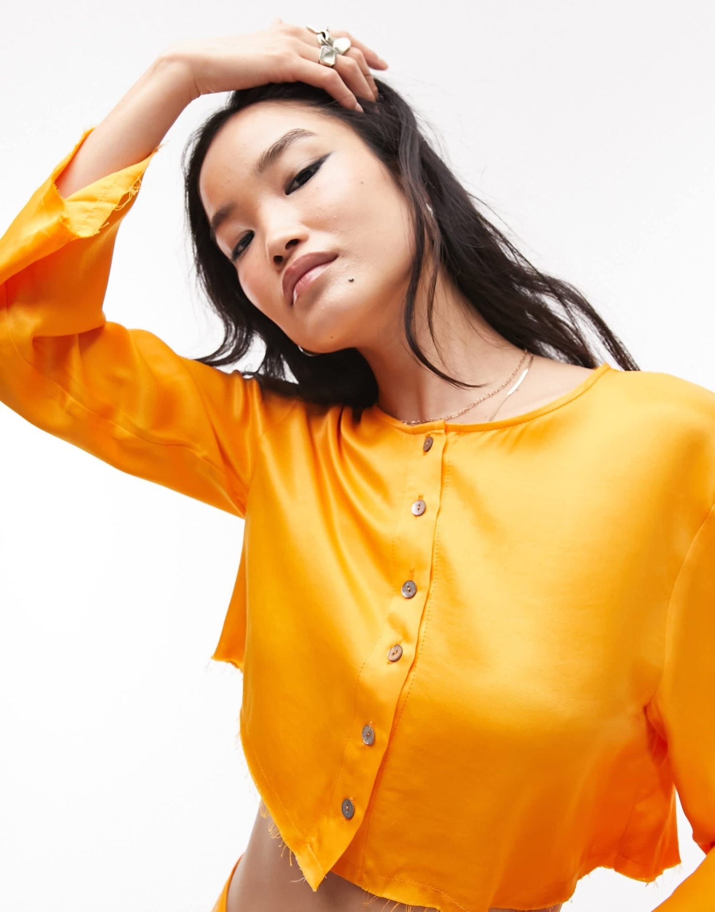 Topshop co - ord raw edge button through blouse in orange - ASOS Sample Sale