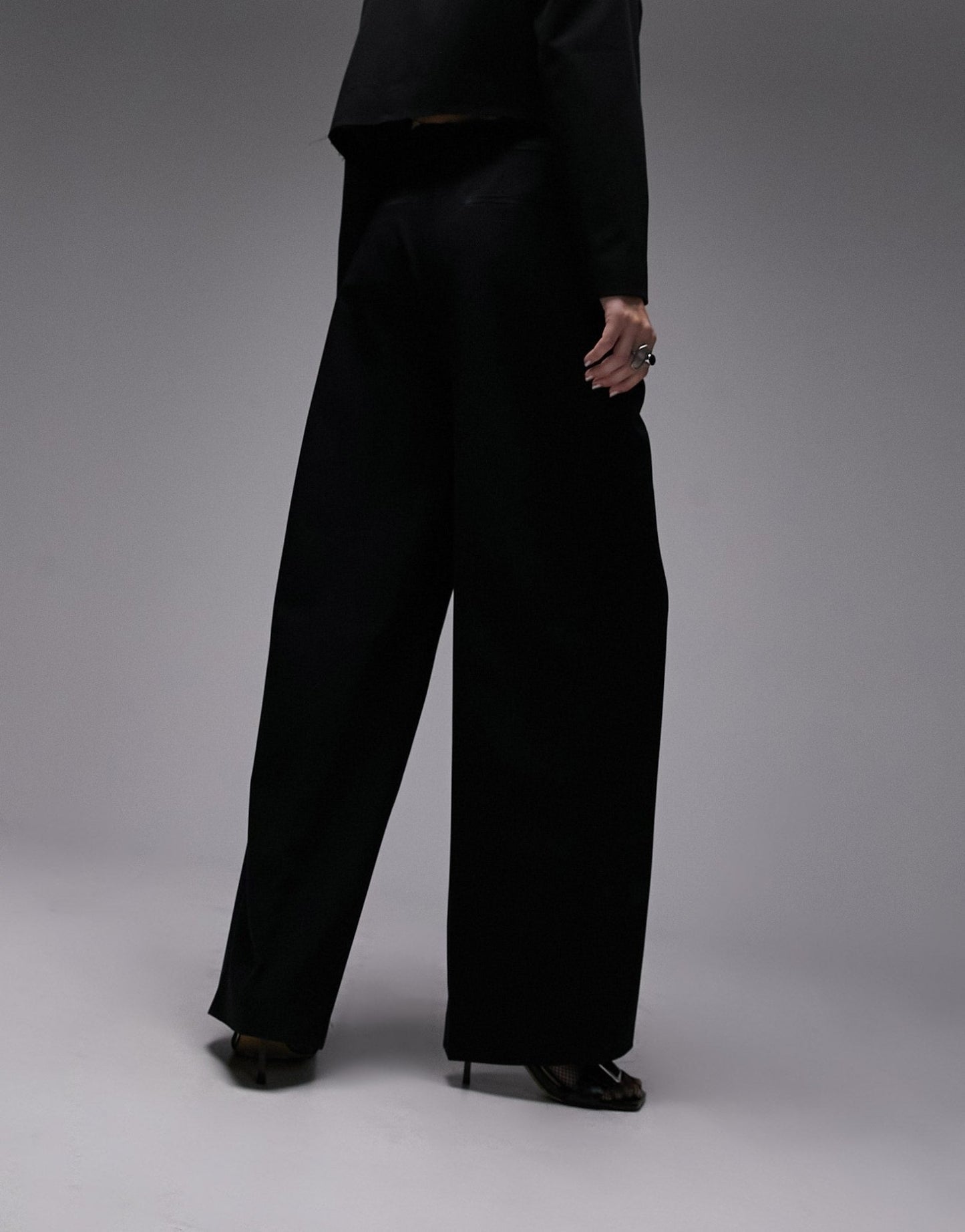 Topshop co-ord raw hem tuxedo wide leg tailored trouser in black - ASOS Sample Sale