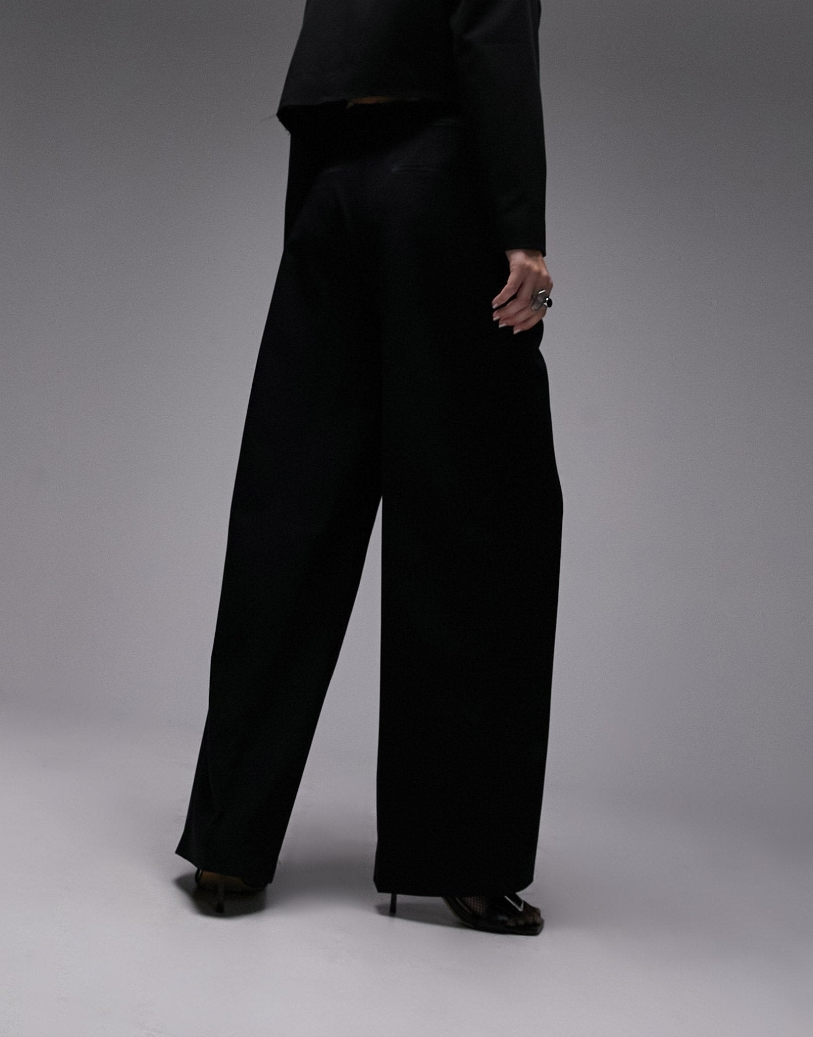 Topshop co-ord raw hem tuxedo wide leg tailored trouser in black - ASOS Sample Sale