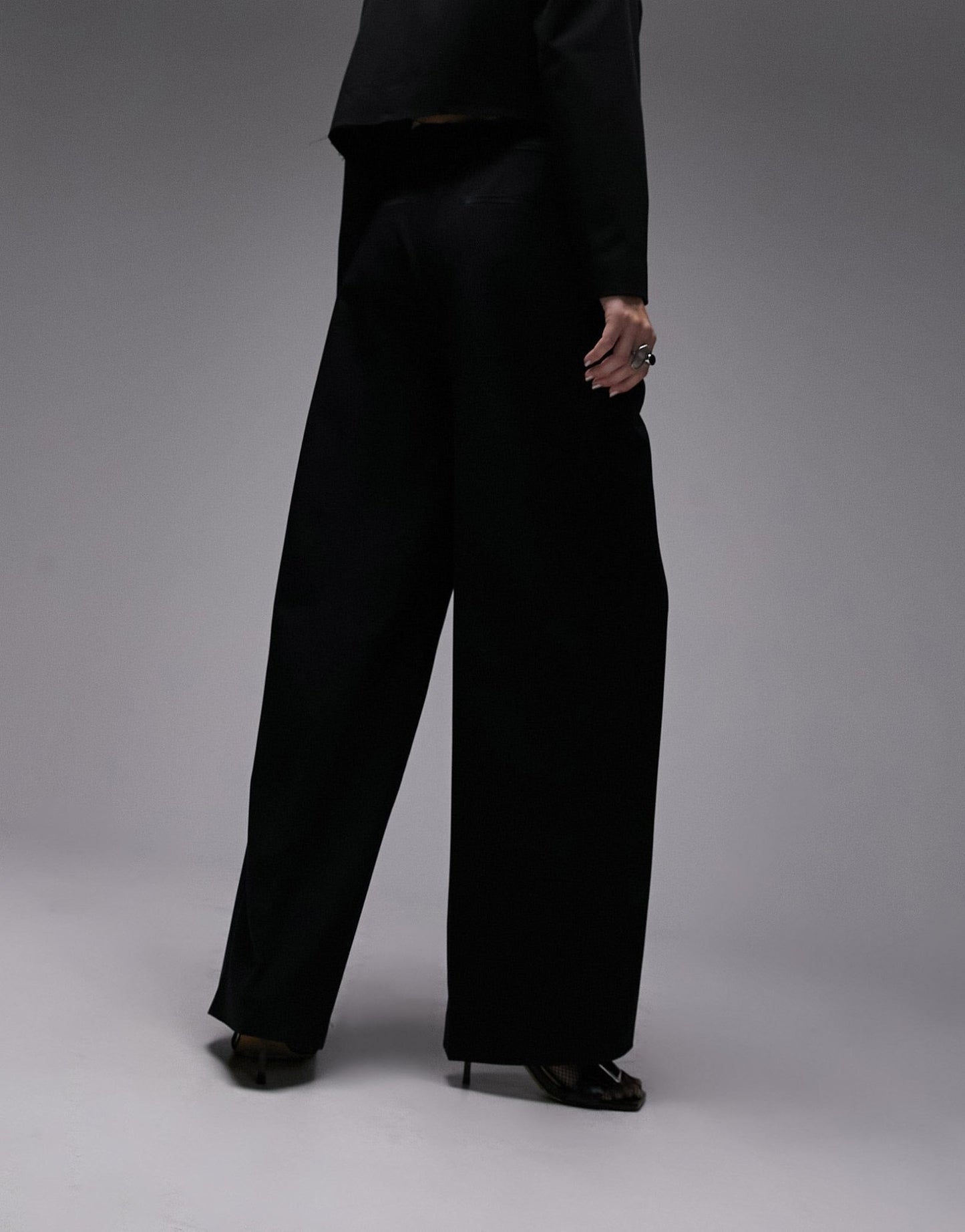 Topshop co-ord raw hem tuxedo wide leg tailored trouser in black - ASOS Sample Sale
