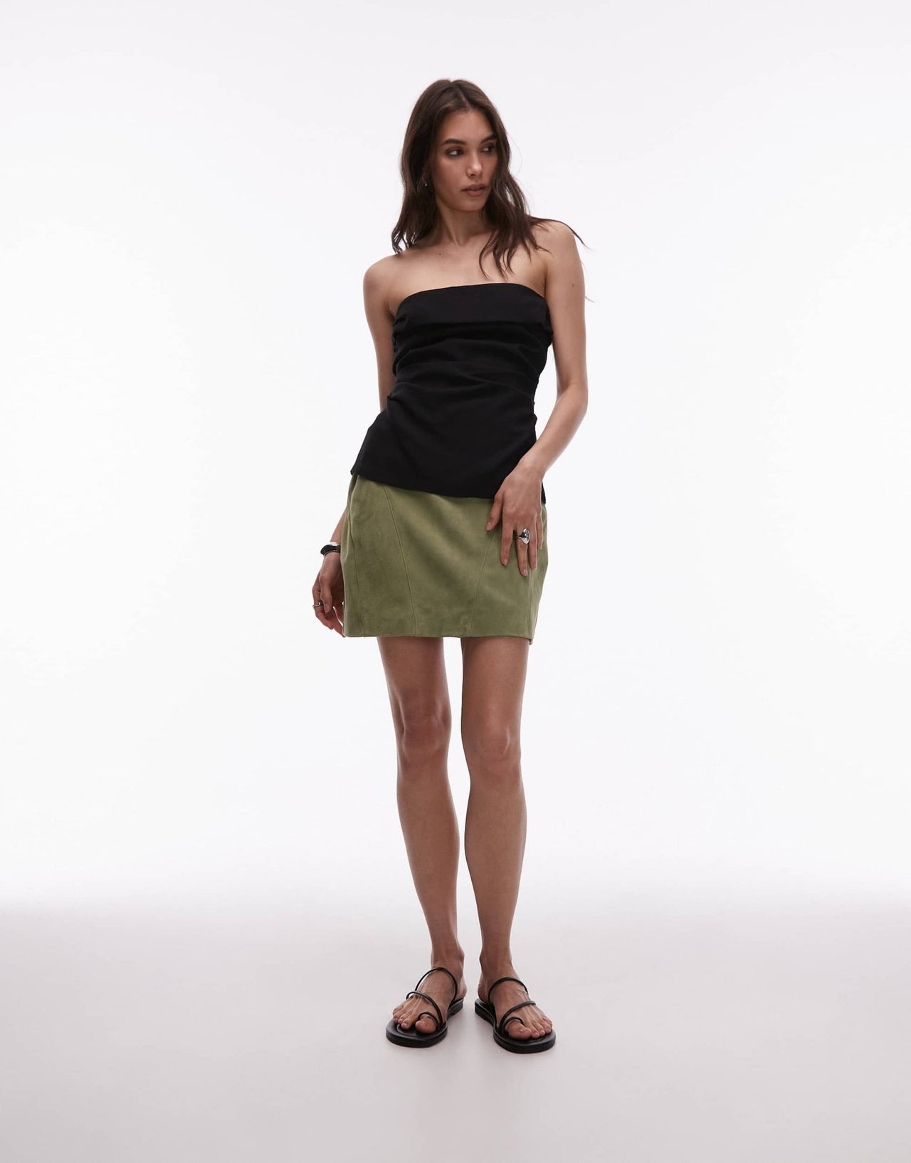 Topshop co-ord real suede pelmet mid waist mini skirt in khaki - ASOS Sample Sale