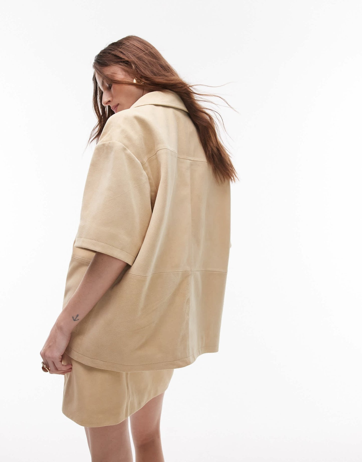 Topshop co - ord real suede resort shirt in buttermilk - ASOS Sample Sale