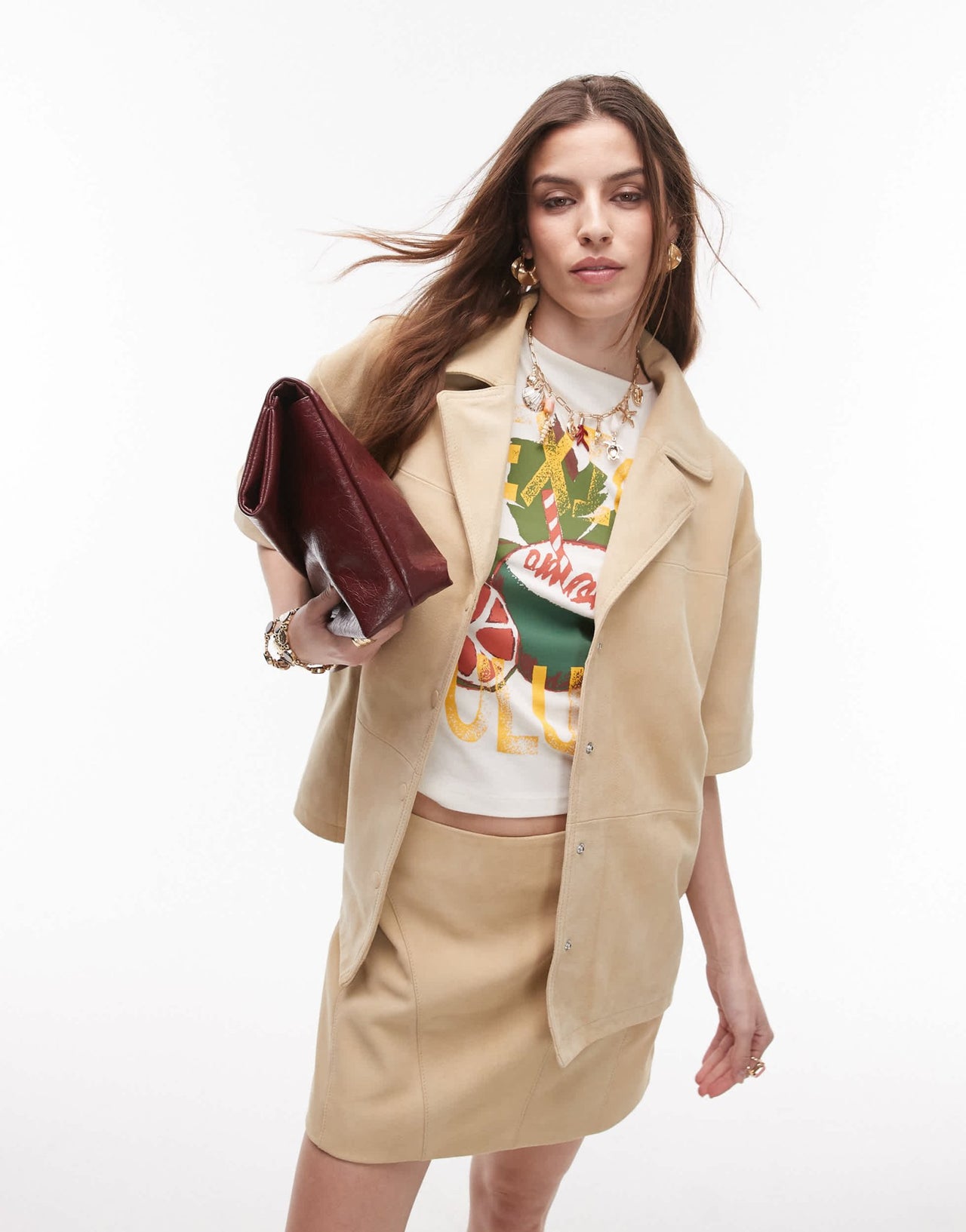 Topshop co - ord real suede resort shirt in buttermilk - ASOS Sample Sale