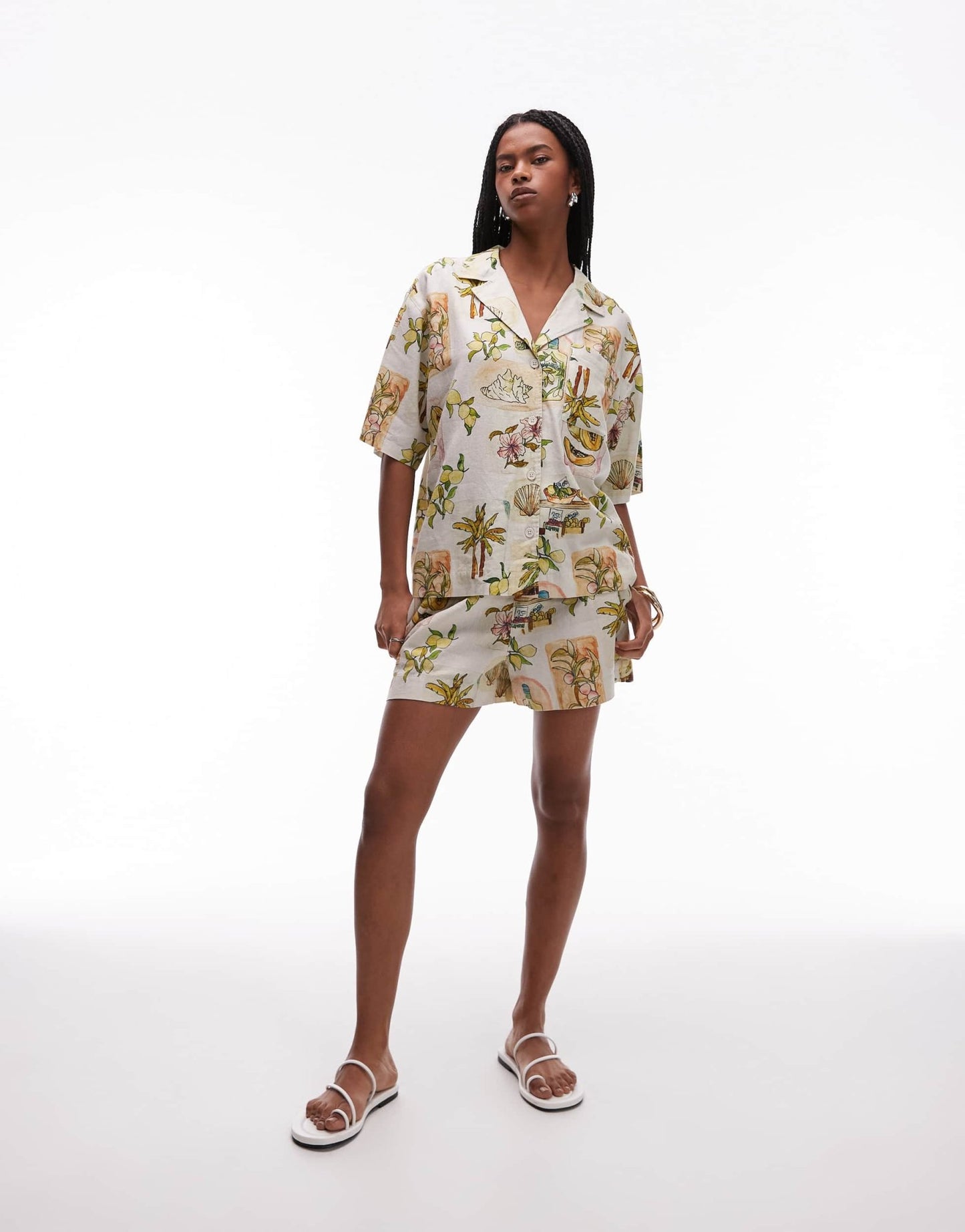 Topshop co ord resort shirt in lemon print - ASOS Sample Sale
